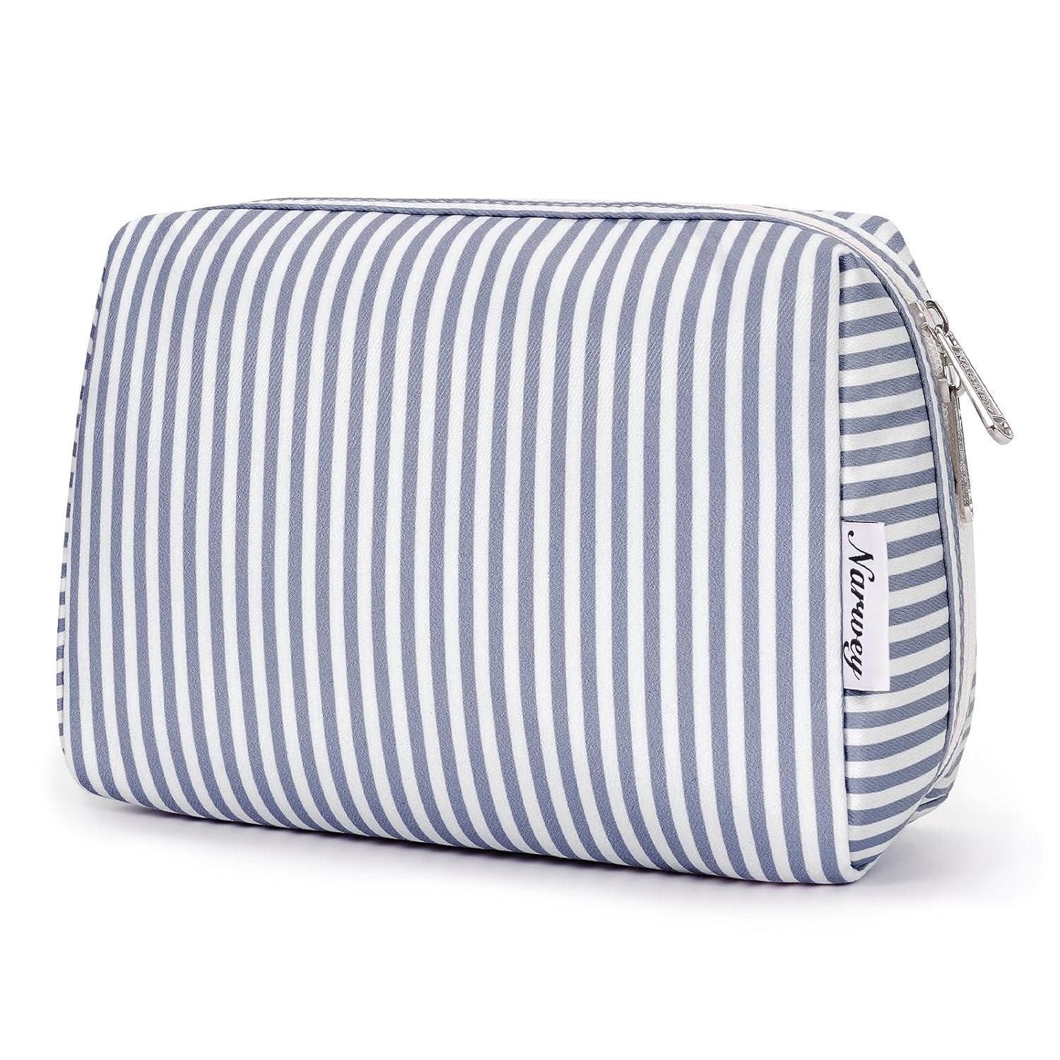 LuxusKollektion Kosmetiktasche Kosmetiktasche Damen Schminktasche Kulturtasche Graublaue Streifen L