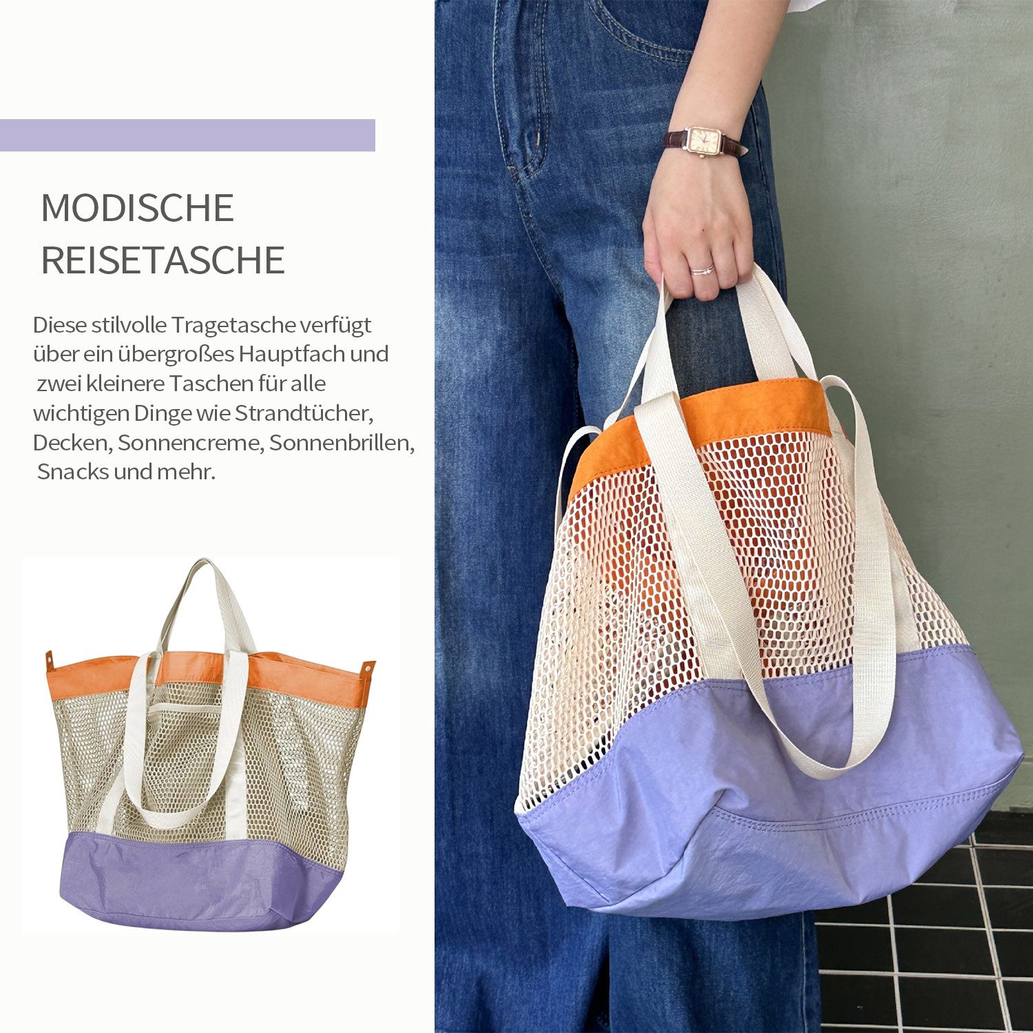 Refttenw Strandtasche Strand-Tragetasche,Mesh Strandtasche,Tote Bag,26*15in günstig online kaufen