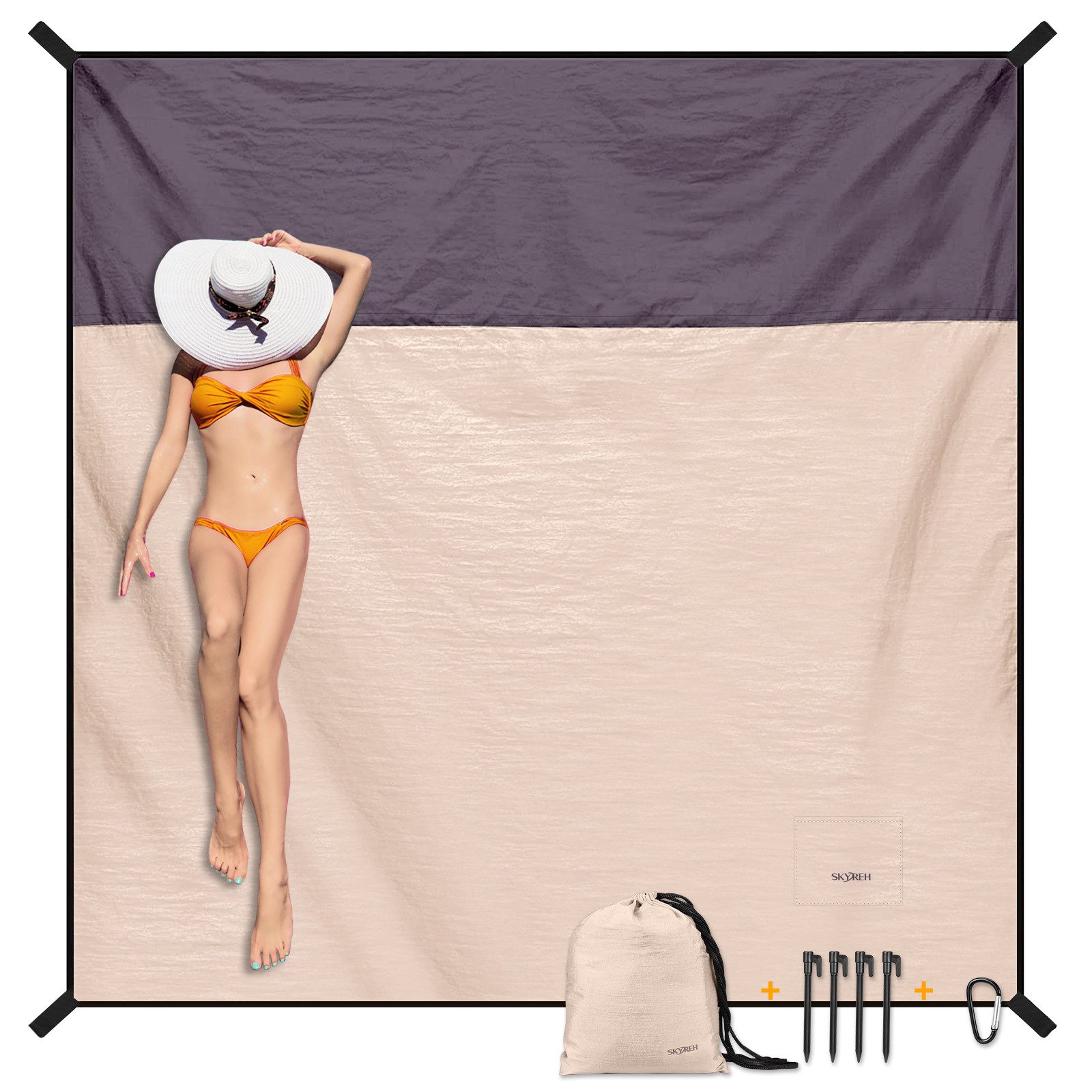 Picknickdecke Stranddecke Sandfrei super groß 210x200 cm, Sanddicht Wasserdicht, Fintie, Super Leicht Dünn Bequem Langlebiges Material, Strandmatte, Strandtuch