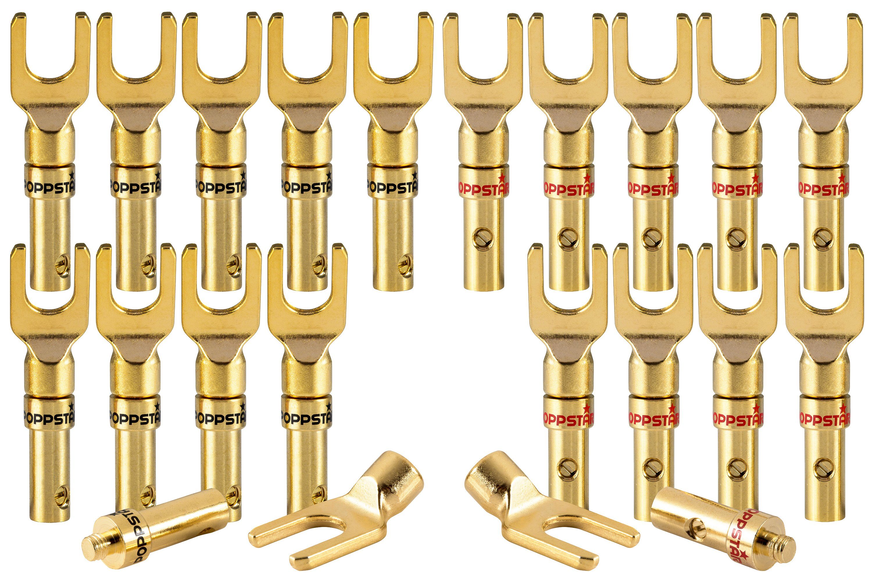 Poppstar Kabelschuhe für Lautsprecherkabel, Stecker 24k vergoldet Audio-Adapter, 20 Gabelstecker elektrische Verbindung von Kabeln bis 4mm² Querschnitt