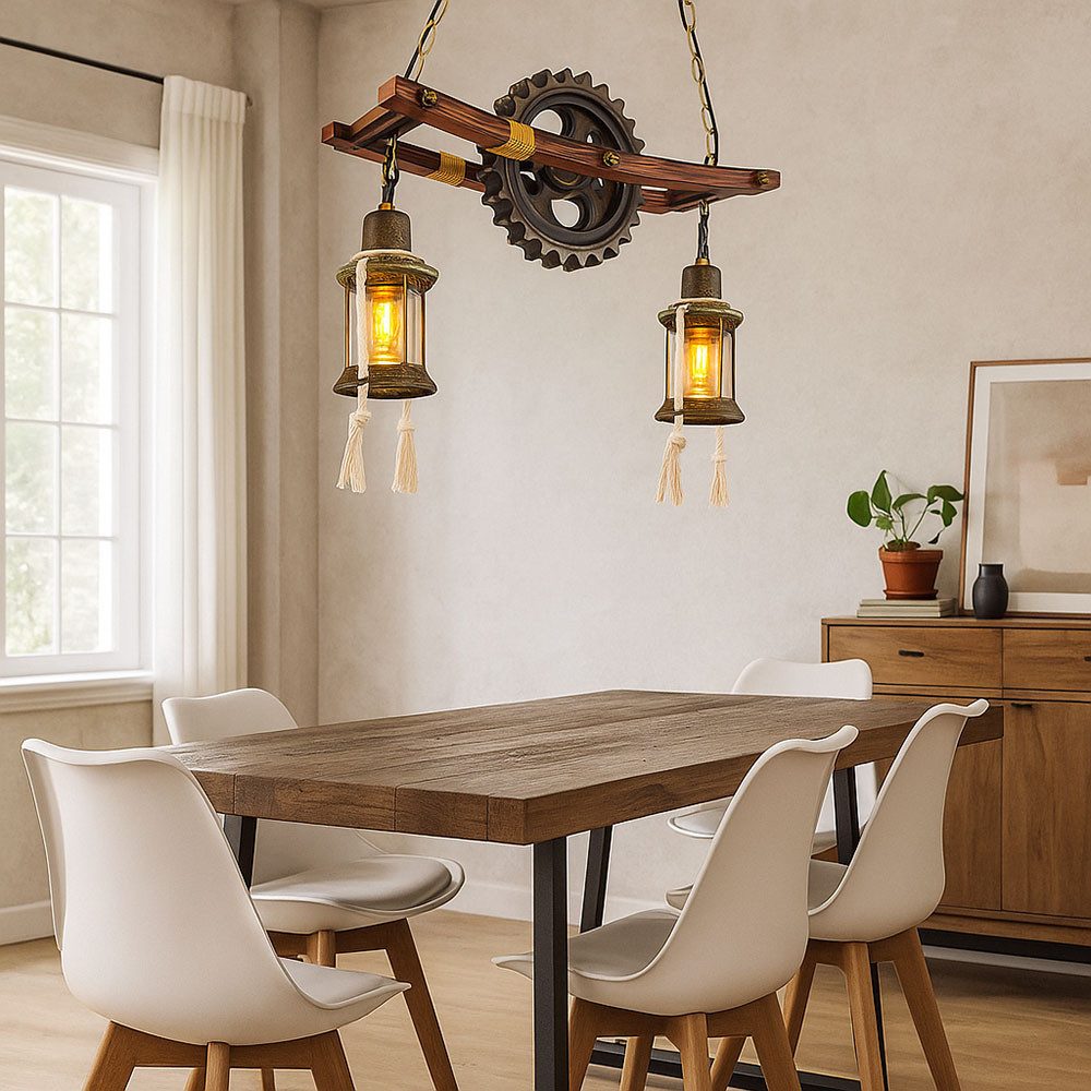 GLOBO LIGHTING Hängeleuchte, Leuchtmittel inklusive, Warmweiß, LED Steampunk Lampe Hängelampe Vintage Industrial Pendelleuchte Holz