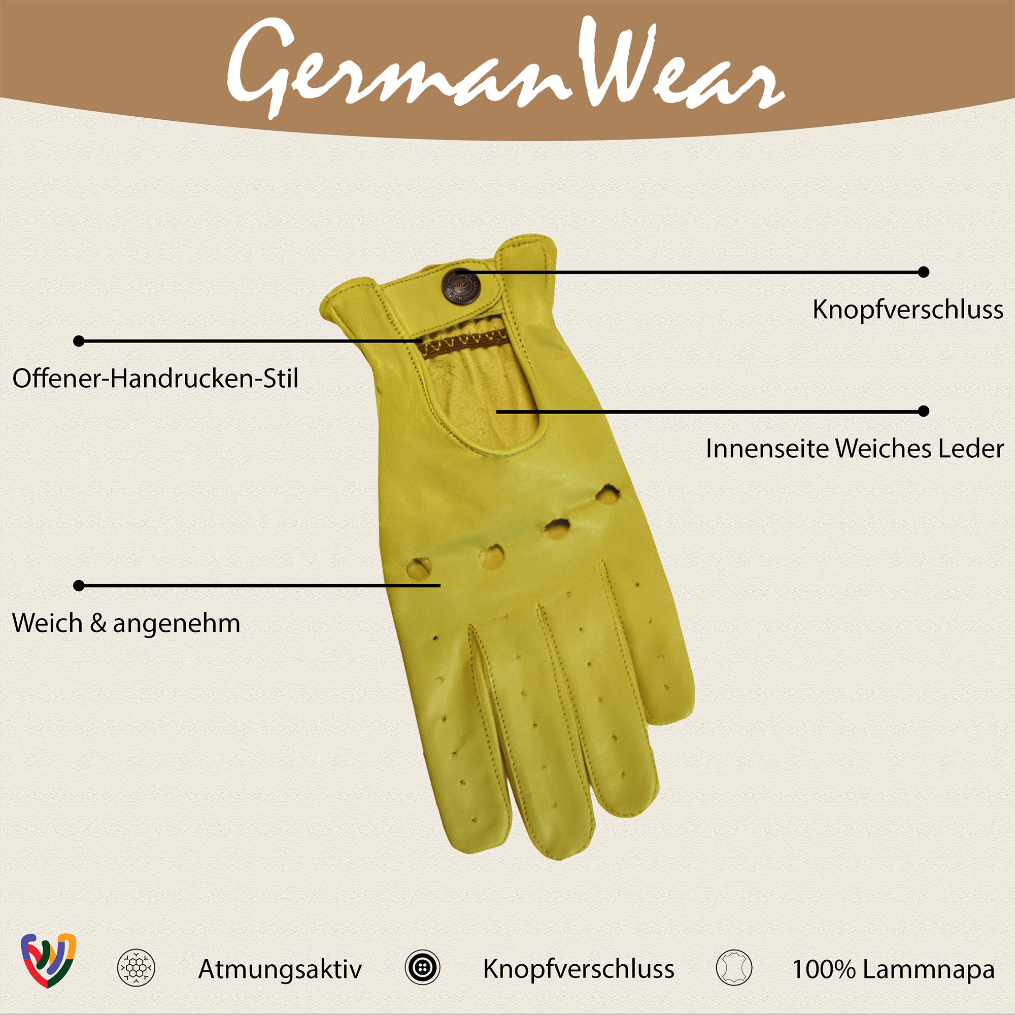 German Wear Lederhandschuhe Driving-GL1 Driving Autofahrer Lederhandschuhe echtes Leder