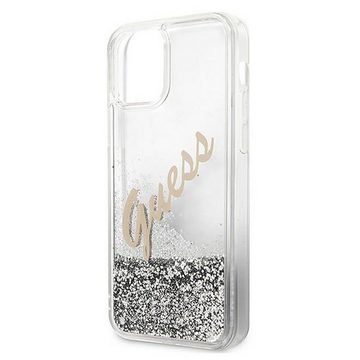 Guess Handyhülle Guess Apple iPhone 12 Mini Silber Glitter Vintage Script Glitzer Hard Case Cover Schutzhülle Etui