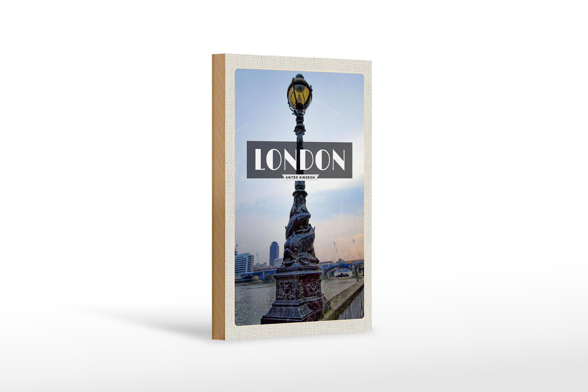 Femer GmbH Holzbild Reise 12x18 cm London United Kingdom Retro Poster, (1 St), Glatte Holzfaserplatte (MDF), vorn beschichtet
