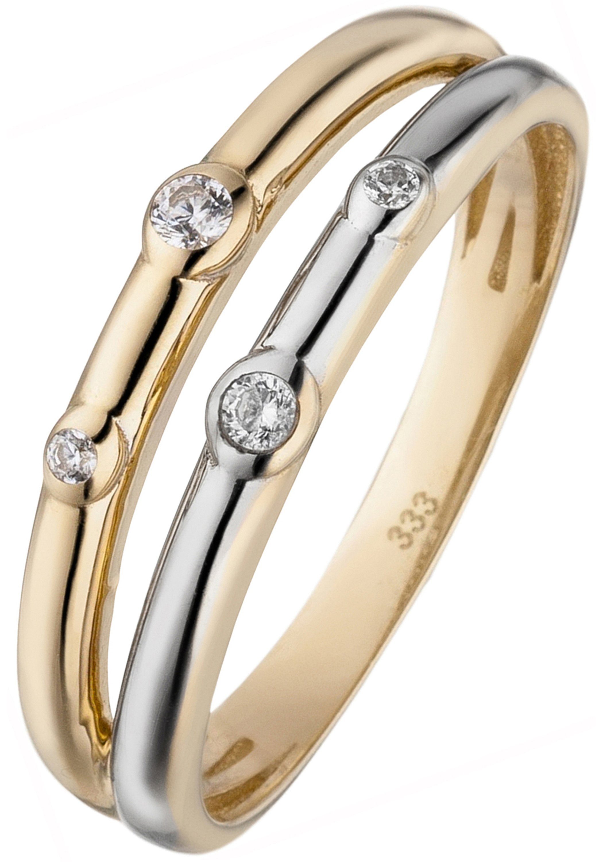 JOBO Fingerring, 333 Gold bicolor mit 4 Zirkonia