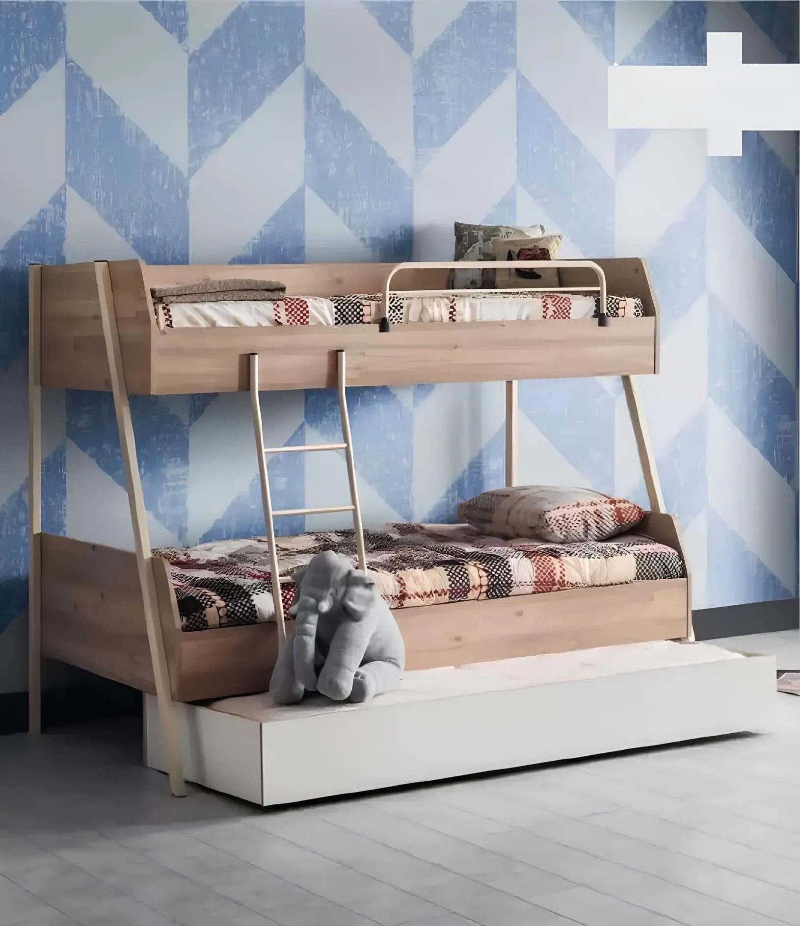 JVmoebel Etagenbett Hochbett mit drei Schlafplätzen in Braun - Doppelstockbett, Made in Europa