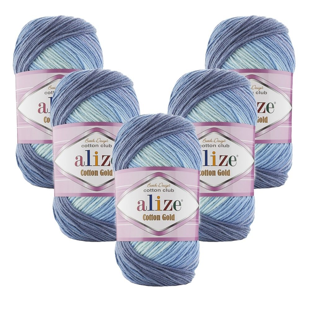 Alize 5 x ALIZE Cotton Gold Batik Häkelwolle, 330 m, Farbverlauf,Stickgarn, 100% Baumwolle
