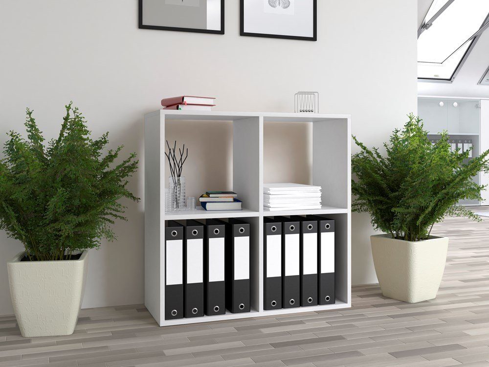 Stauraum Bücherturm Bücherregal Freistehender konstruiertes – TOPESHOP robust Weiß ein