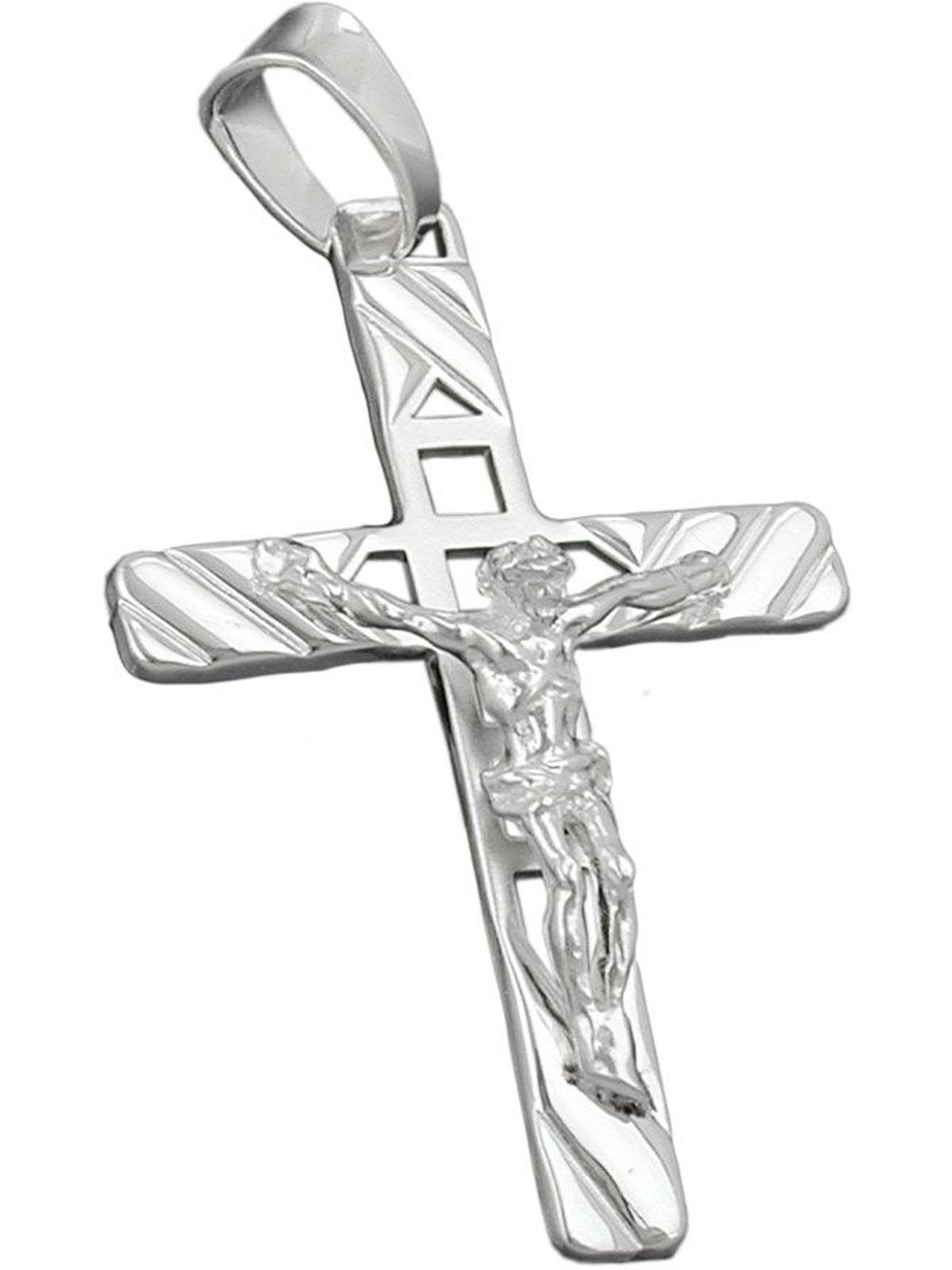 Silber Kreuz Jesus 925 (1-tlg) mit matt-glänzend Gallay 35x22mm Kreuzanhänger