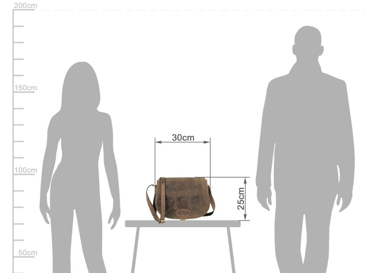 Greenburry Umhängetasche Vintage Hunting, Schultertasche, große Jagdtasche 30cm, Hirsch-Prägung