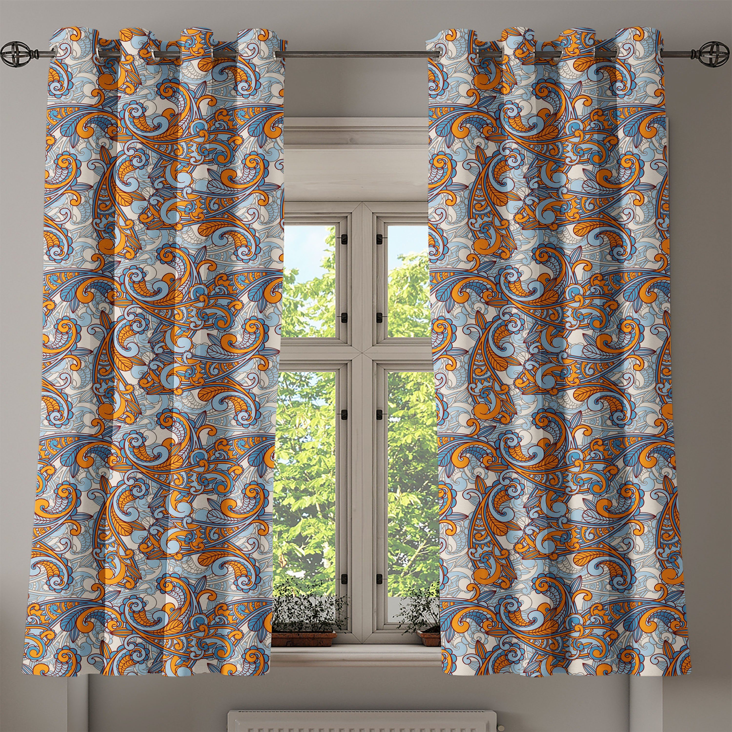 für Wohnzimmer, Gardine Dekorative inspirierte Jahrgang Paisley Abakuhaus, Schlafzimmer asiatische 2-Panel-Fenstervorhänge