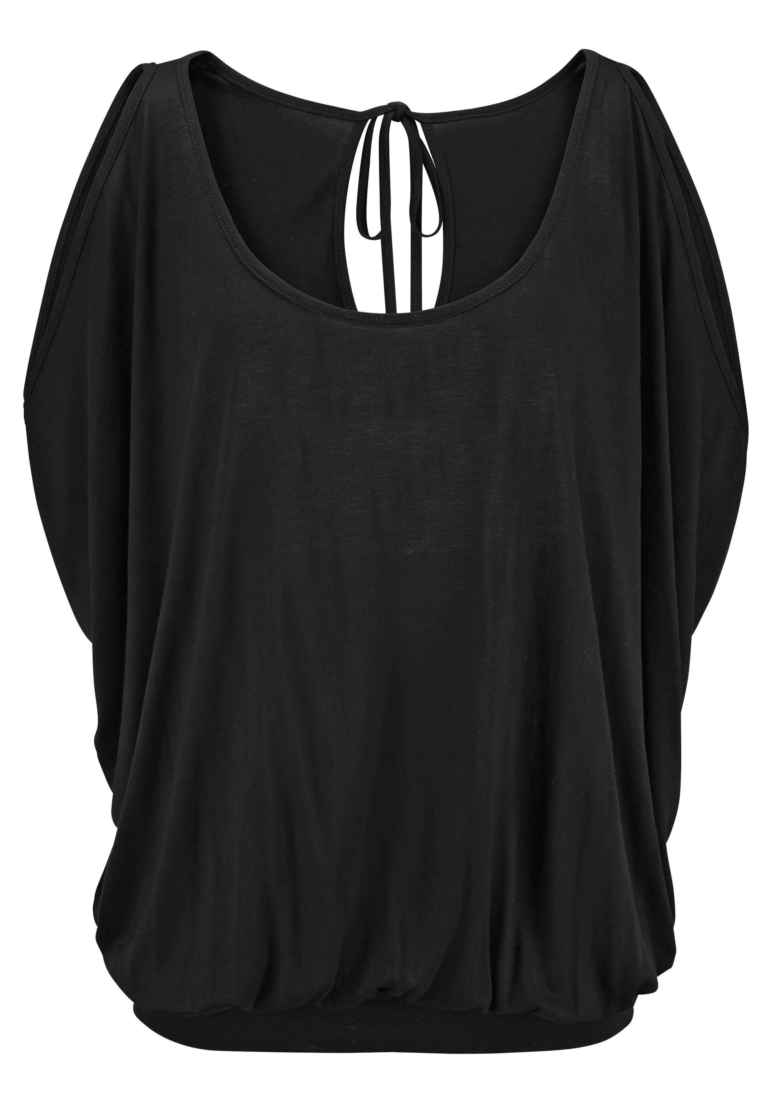 LASCANA Strandshirt mit Schulterschlitzen, Kurzarmshirt, Longshirt, günstig online kaufen