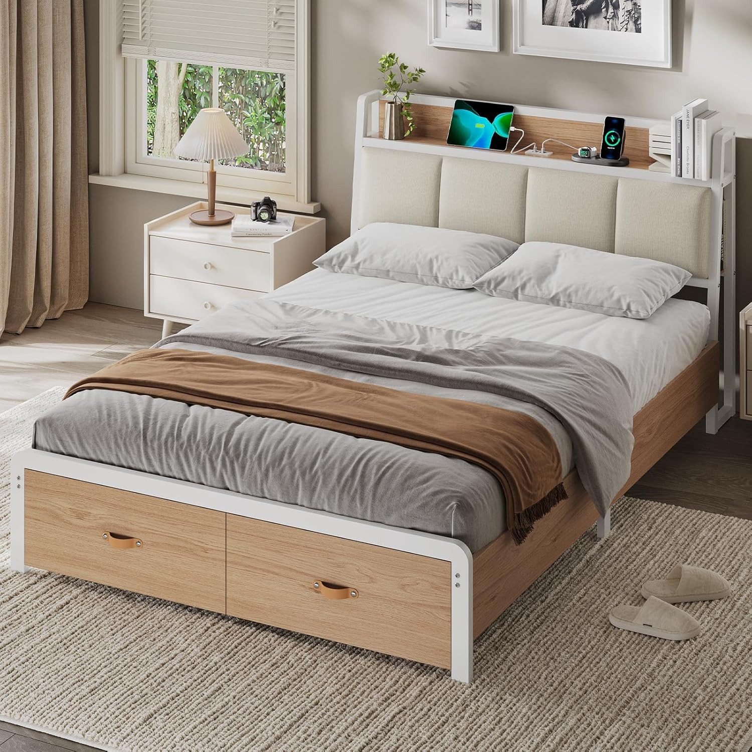 MSMASK Metallbett Metallbett Bettgestell mit Ladestation günstig online kaufen