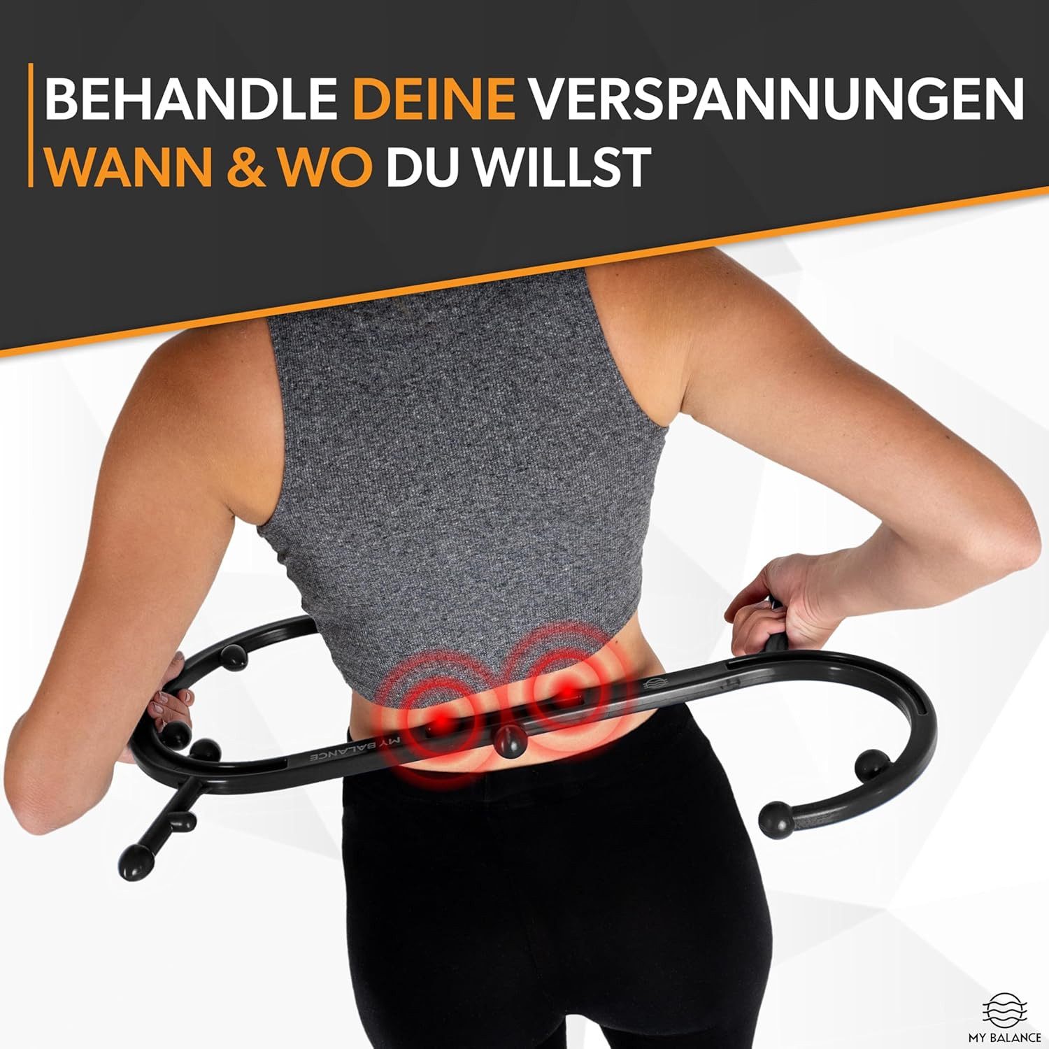 My Balance Triggerstab I Hochwertiges Triggerpunkt Massagegerät I Robuster Massagestab, inkl. Silikonaufsätze & E-Book, effektiv Triggerpunkte behandeln