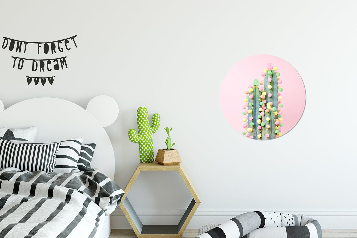 MuchoWow Wandsticker Kaktus mit Tapetenkreis Tapetenaufkleber, verziert Marshmallows Wohnzimmer (1 St), Rund, für Kinderzimmer