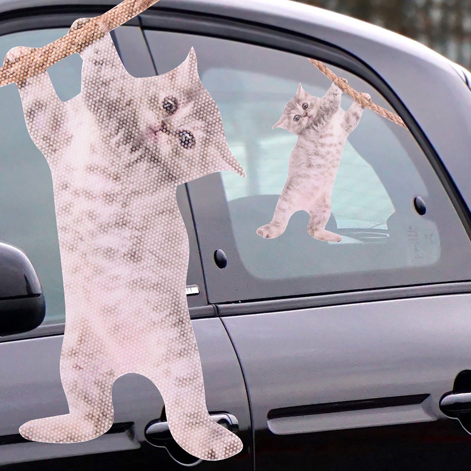 Thumbs Up Fenstersticker Ride With Hanging Cat - Fenstersticker "Katze"