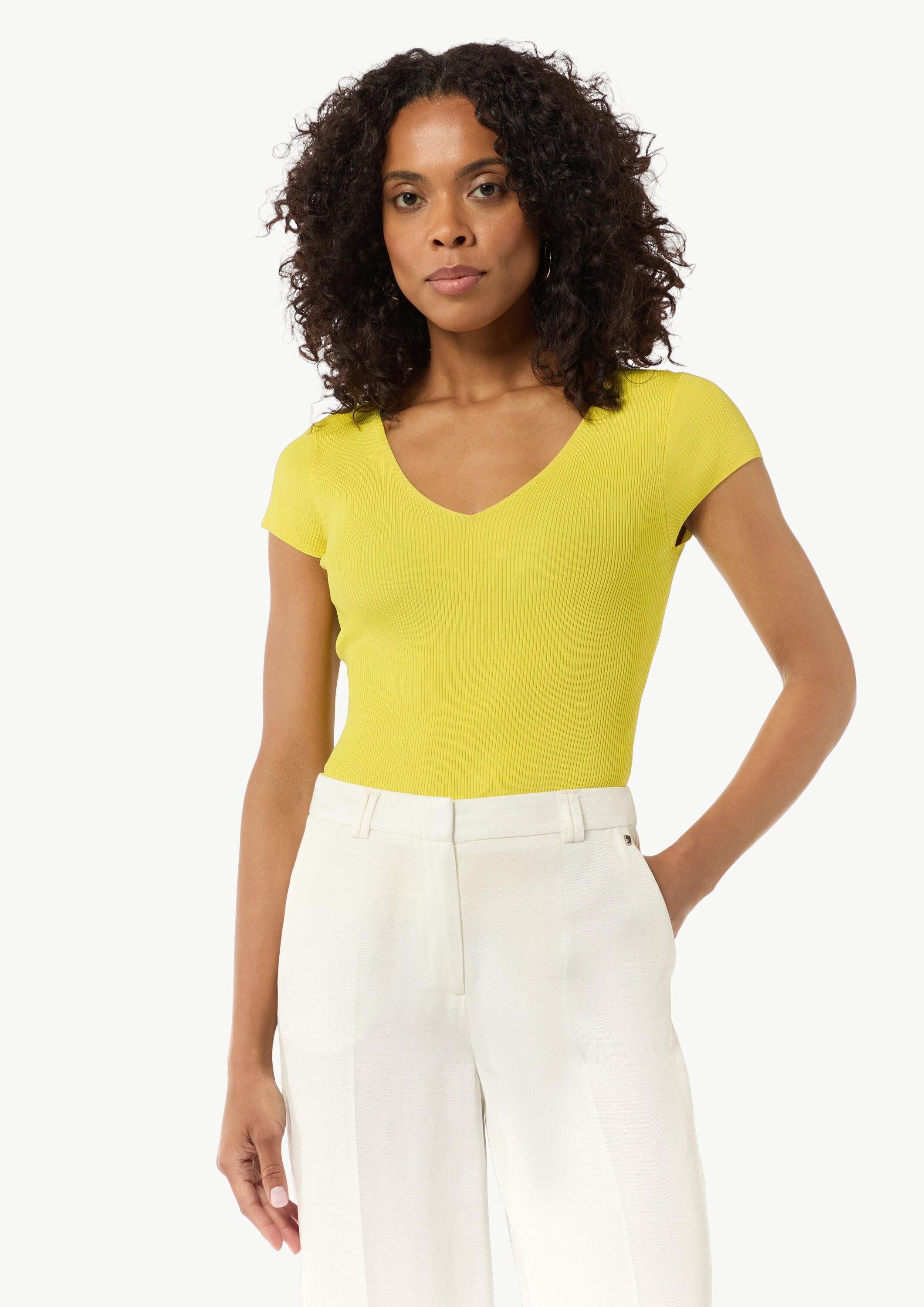 comma Kurzarmshirt Strickpullover Geripptes Stricktop im Skinny Fit günstig online kaufen