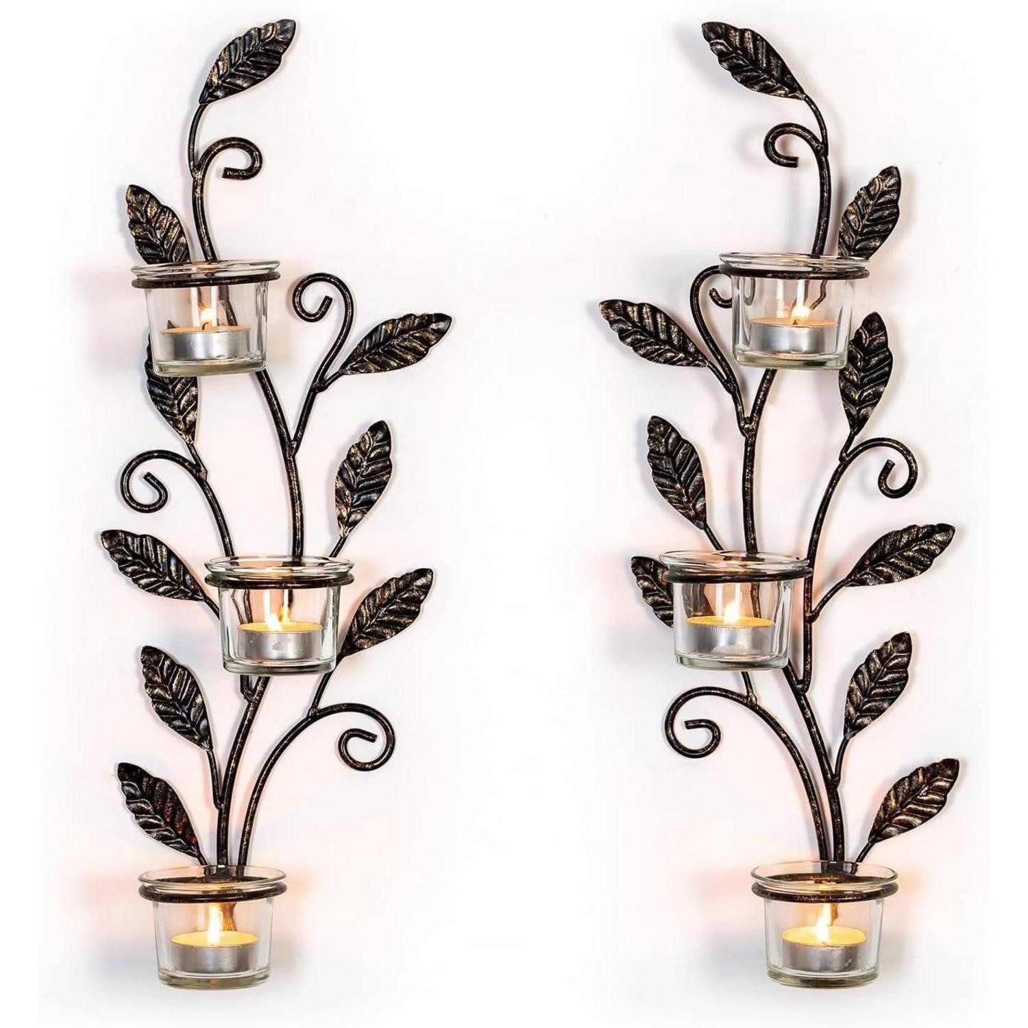 LuxusKollektion Wandkerzenhalter Kerzenhalter Wand Schwarz Vintage Blatt Te günstig online kaufen
