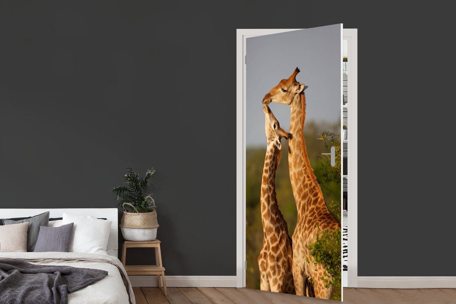 Türtapete für Fototapete (1 Matt, Baum 75x205 bedruckt, - Tür, Porträt, - Kalb cm St), - Türaufkleber, MuchoWow Giraffe