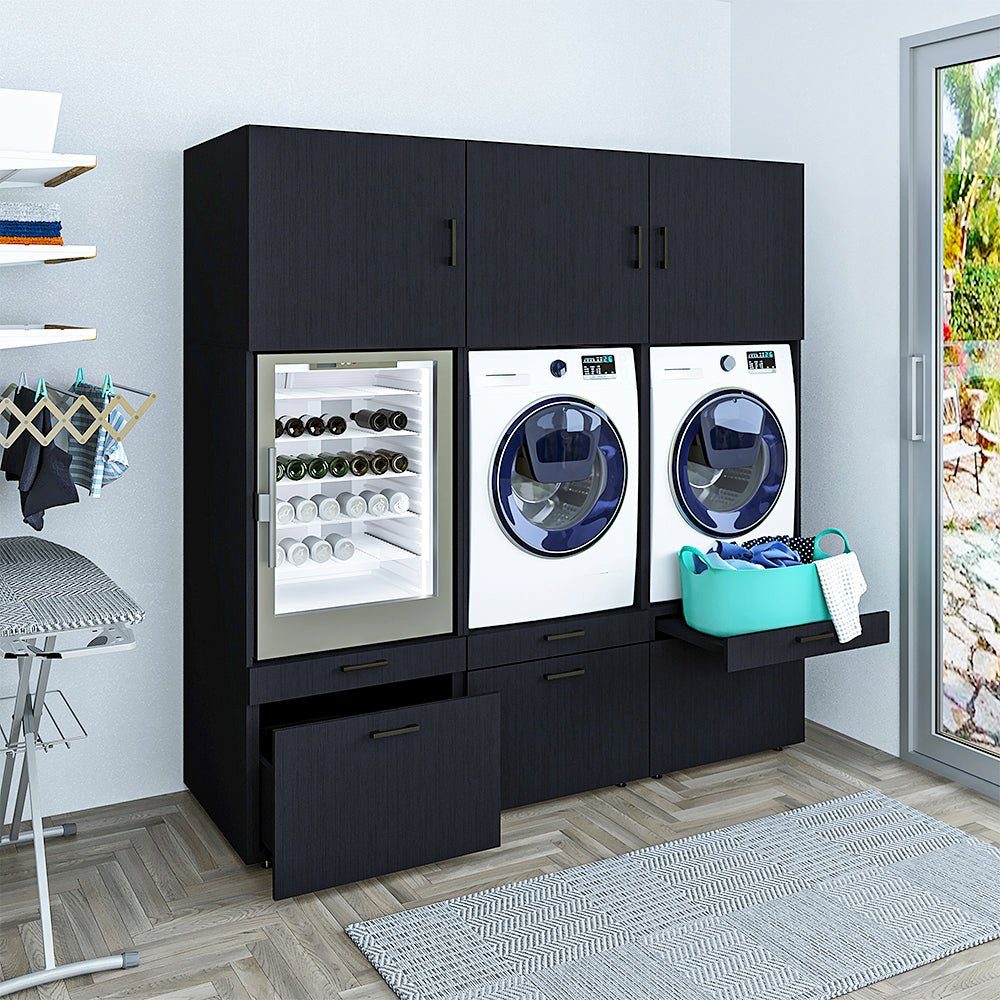 Roomart Waschmaschinenumbauschrank Schwarz mit Waschmaschine Waschturm (Roomart | und Schrankaufsätzen) eiche Trockner für schwarz