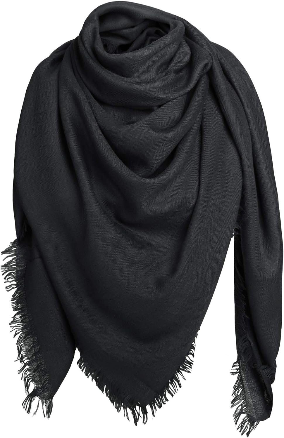 YUHRO Modeschal Damen Schal Stola Tuch mit Fransen 140 × 140 cm, Mit modischen Fransen, glatt und weich, warm und winddicht schwarz