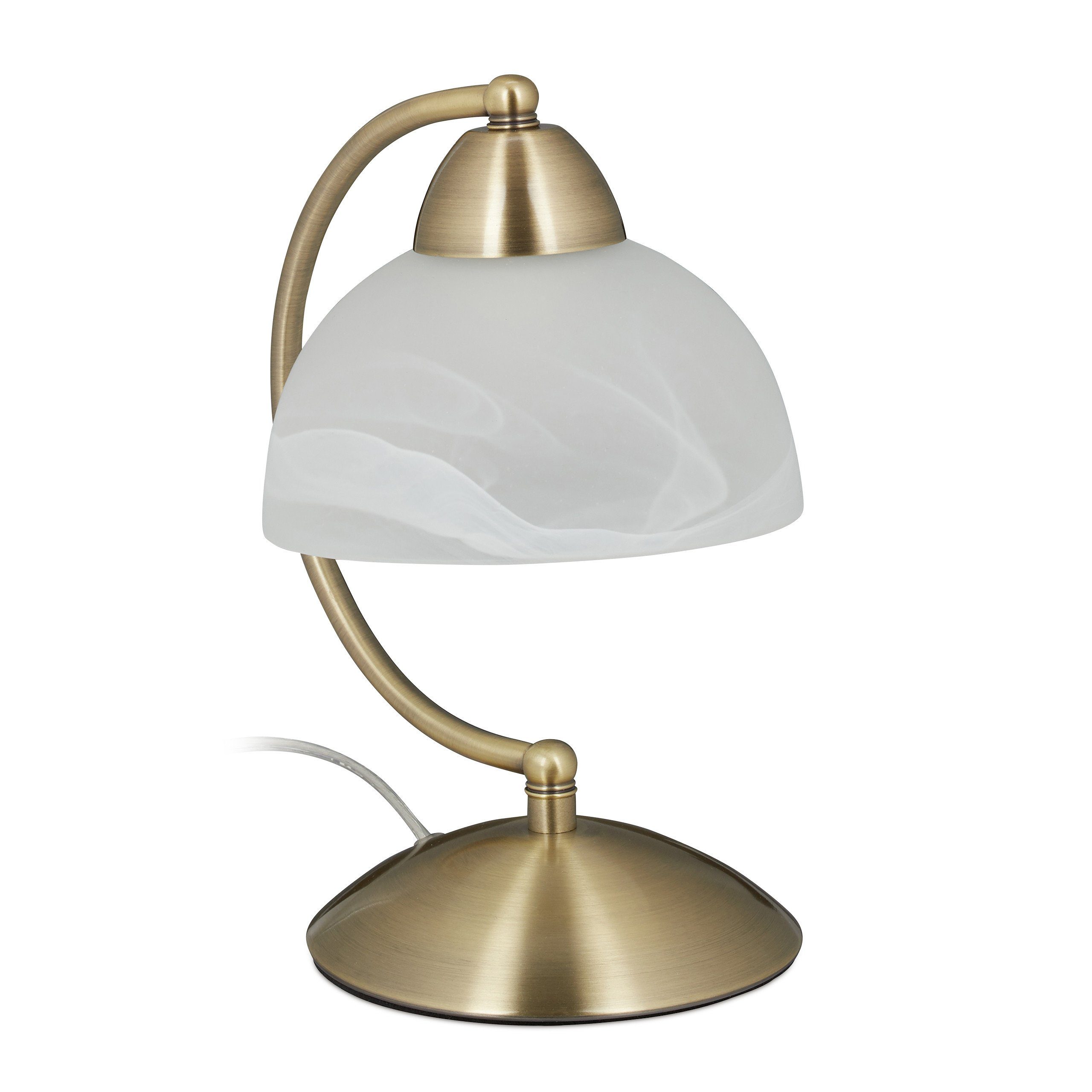 relaxdays Tischleuchte Tischlampe Touch Weißglas, Messing Gold Weiß | Tischlampen