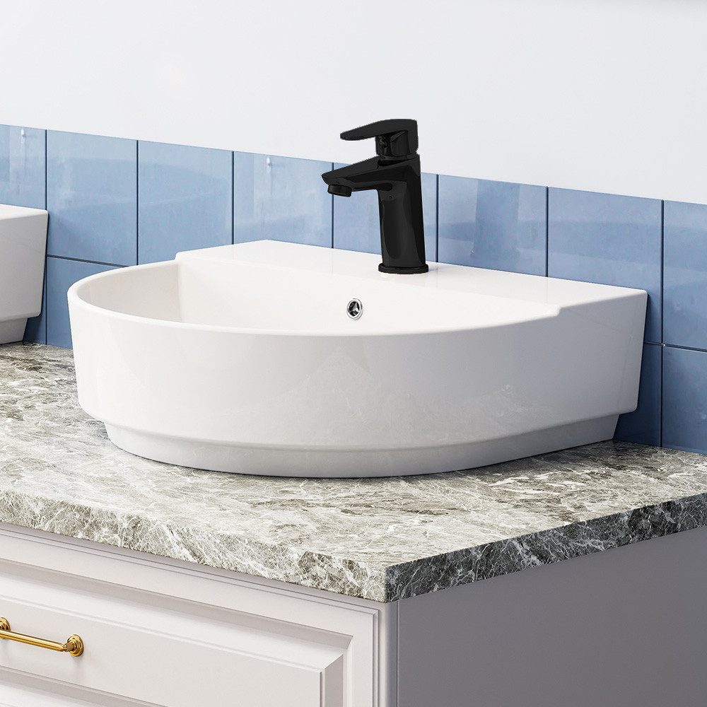 HOROW Waschbecken Aufsatzwaschbecken Waschtisch Handwaschbecken Klein Keramik (Halbkreis 50cm Wandhängend, für Gäste WC)