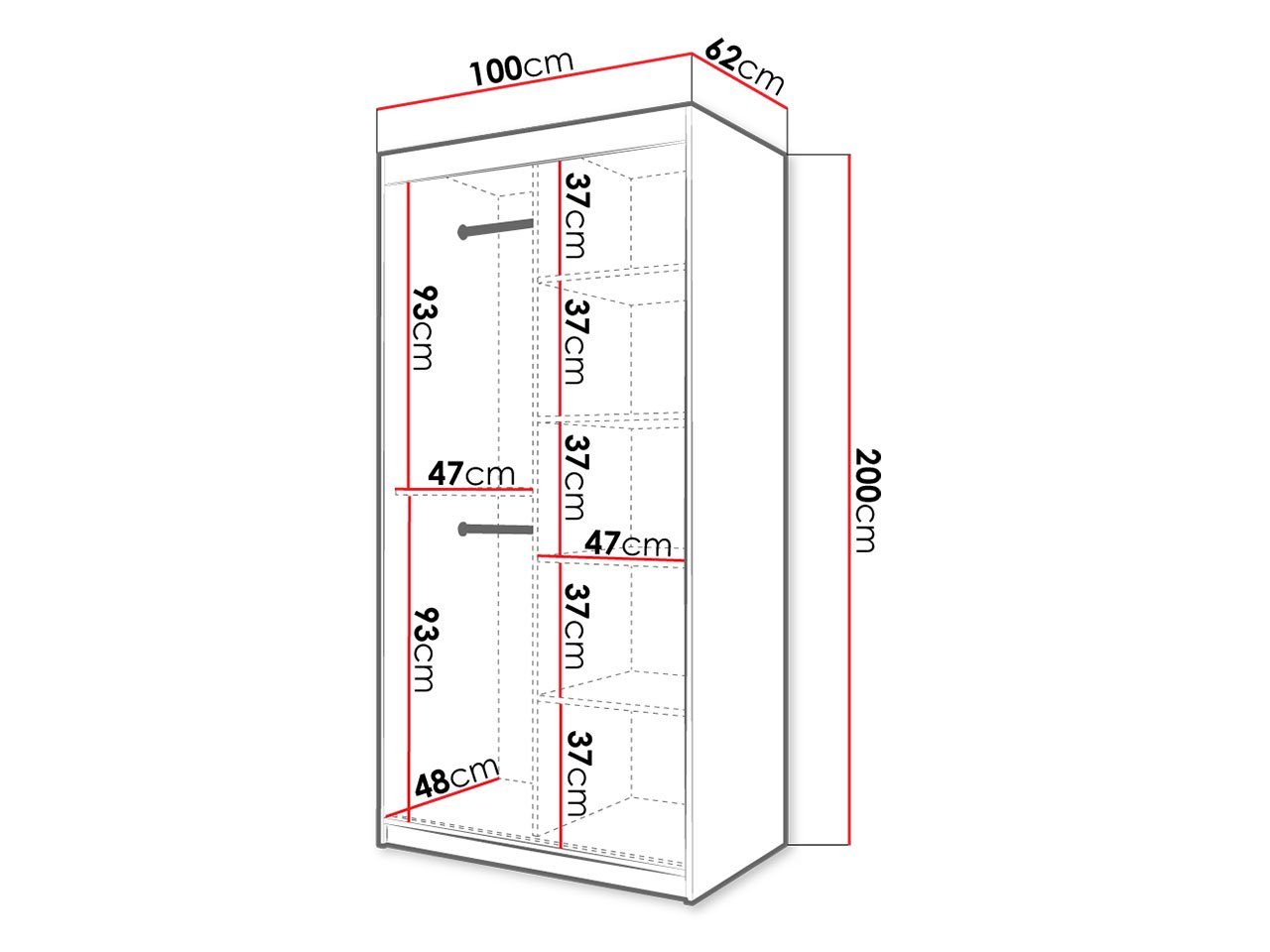 mit Mirjan24 / (mit Frontspiegel) Weiß Garderobe und Jodelka Kleiderstangen Schwarz + zwei cm, Schiebetüren 100/120/150/180/200/250 II Kleiderschrank Weiß