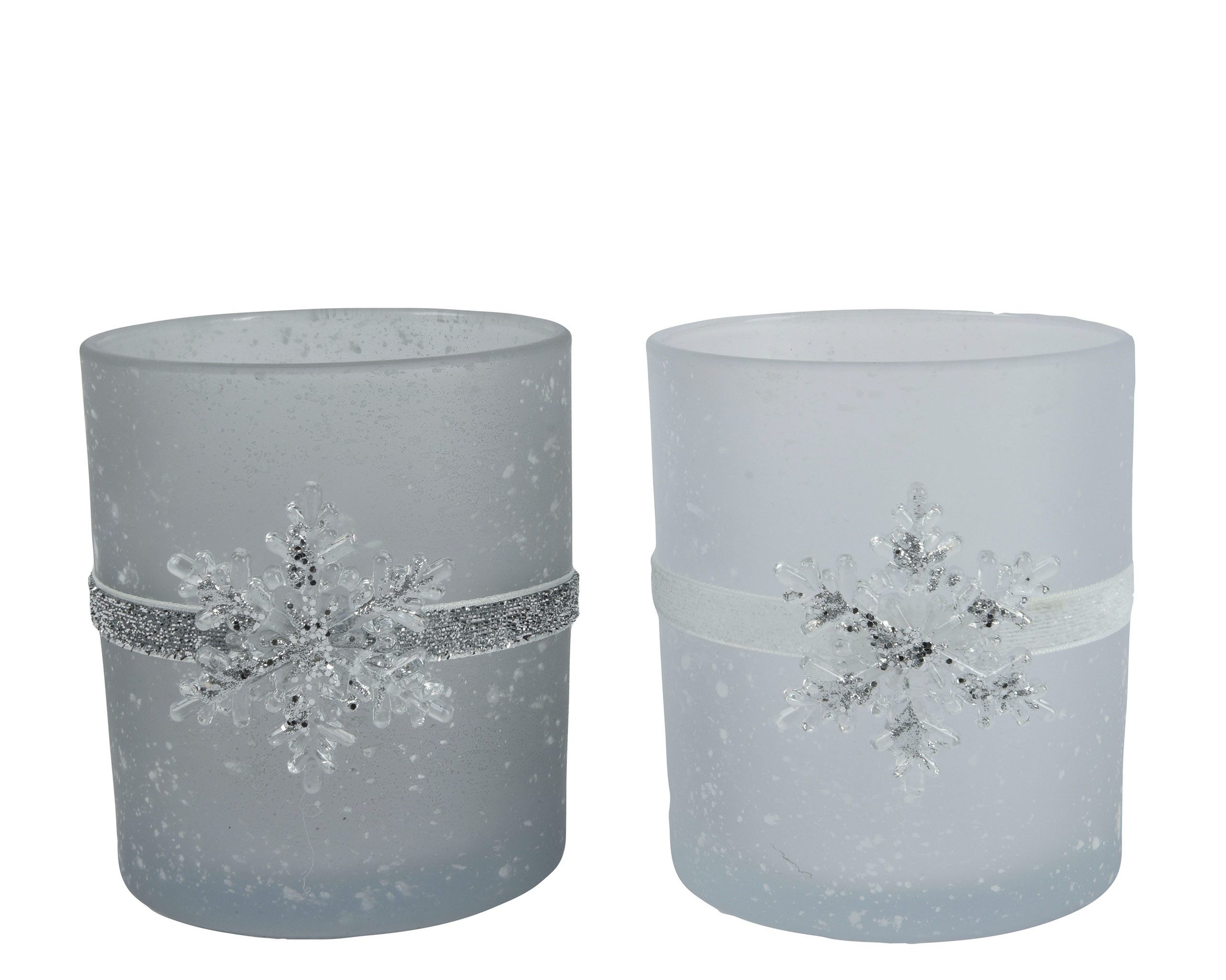 Kaemingk Teelichthalter, Teelichthalter Glas 10cm mit Schneeflocke am Band günstig online kaufen