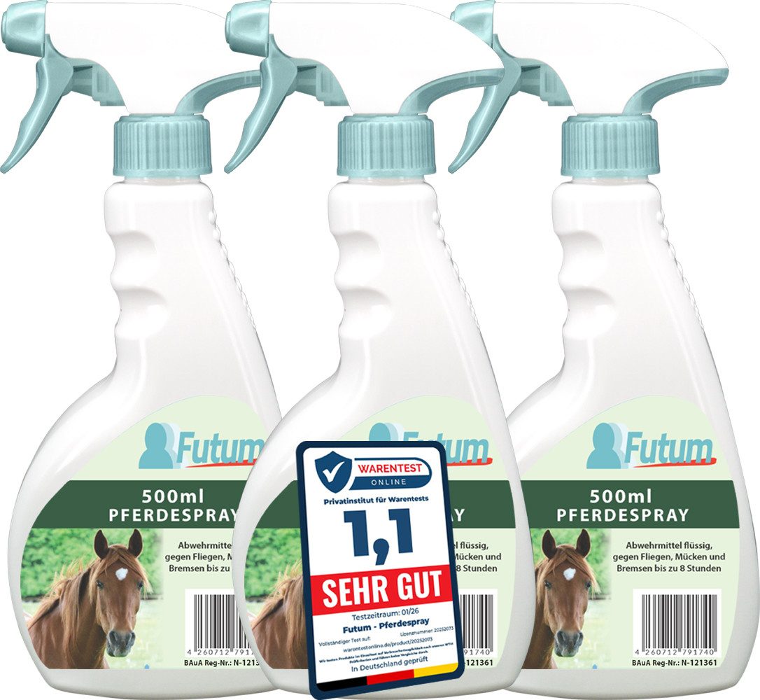 FUTUM Insektenspray Pferde Spray Fliegen Spray Insekten Bekämpfung, 3-St., Hält Insekten bis zu 8 Std fern, Made in Germany