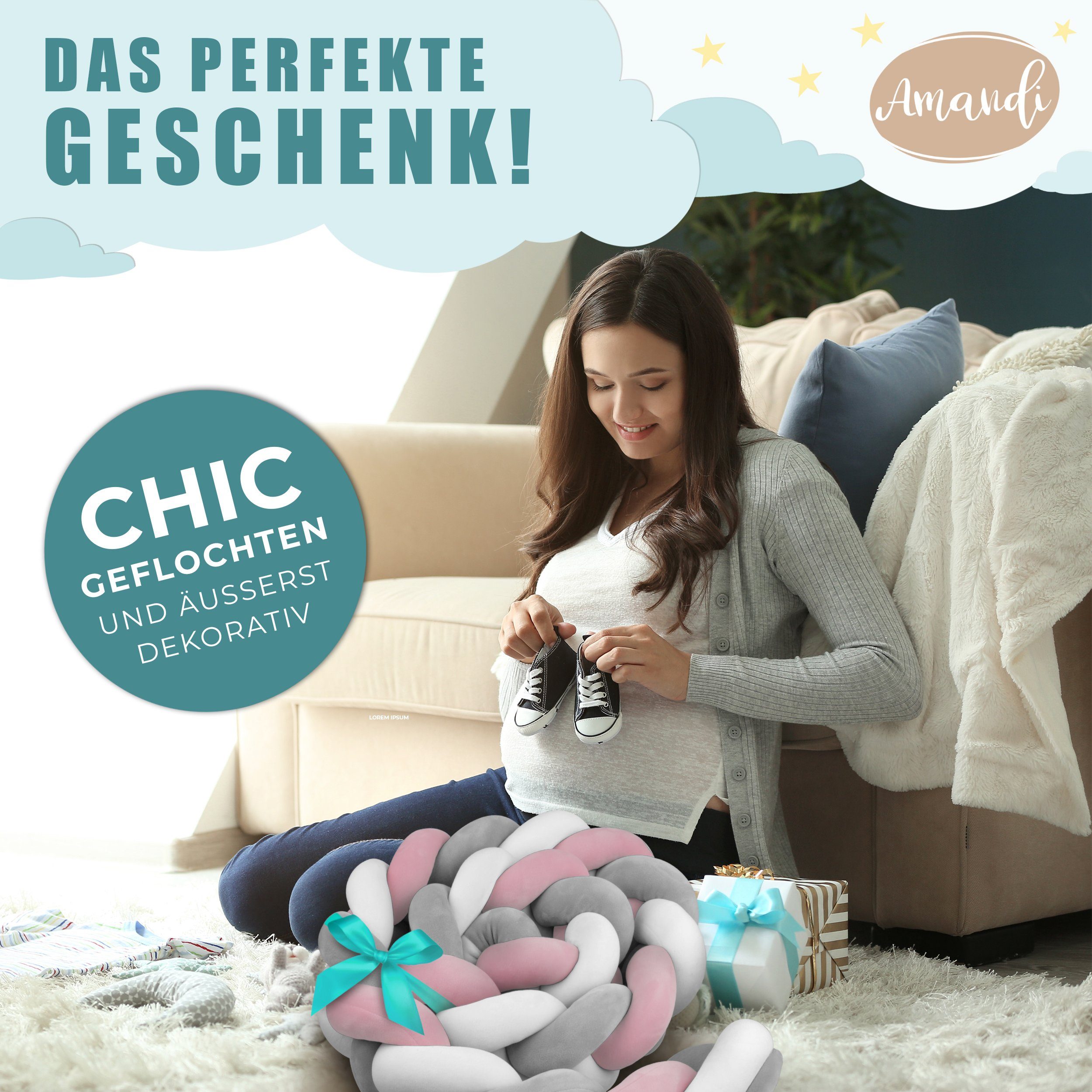 Amandi Bettnestchen - Bettschlange - 2m Bettumrandung fürs Babybett - laborgeprüft, - Babynest geflochten - Sichere Bettumrandung – Bild 5 von 5