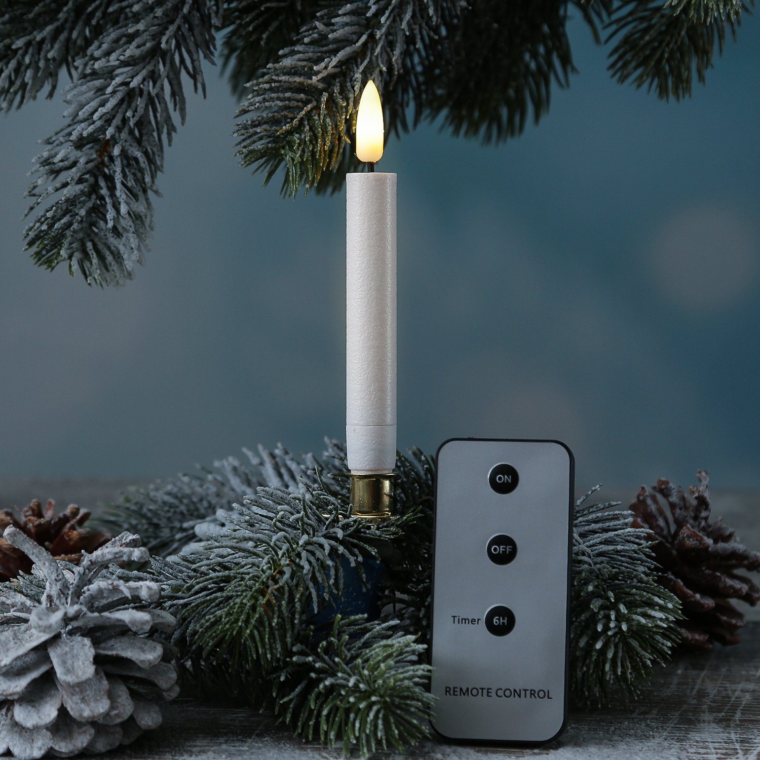 MARELIDA LED-Christbaumkerzen Baumkerzen mit Clip 10 Weihnachtskerzen Baumbeleuchtung kabellos Fernb, 10-flammig