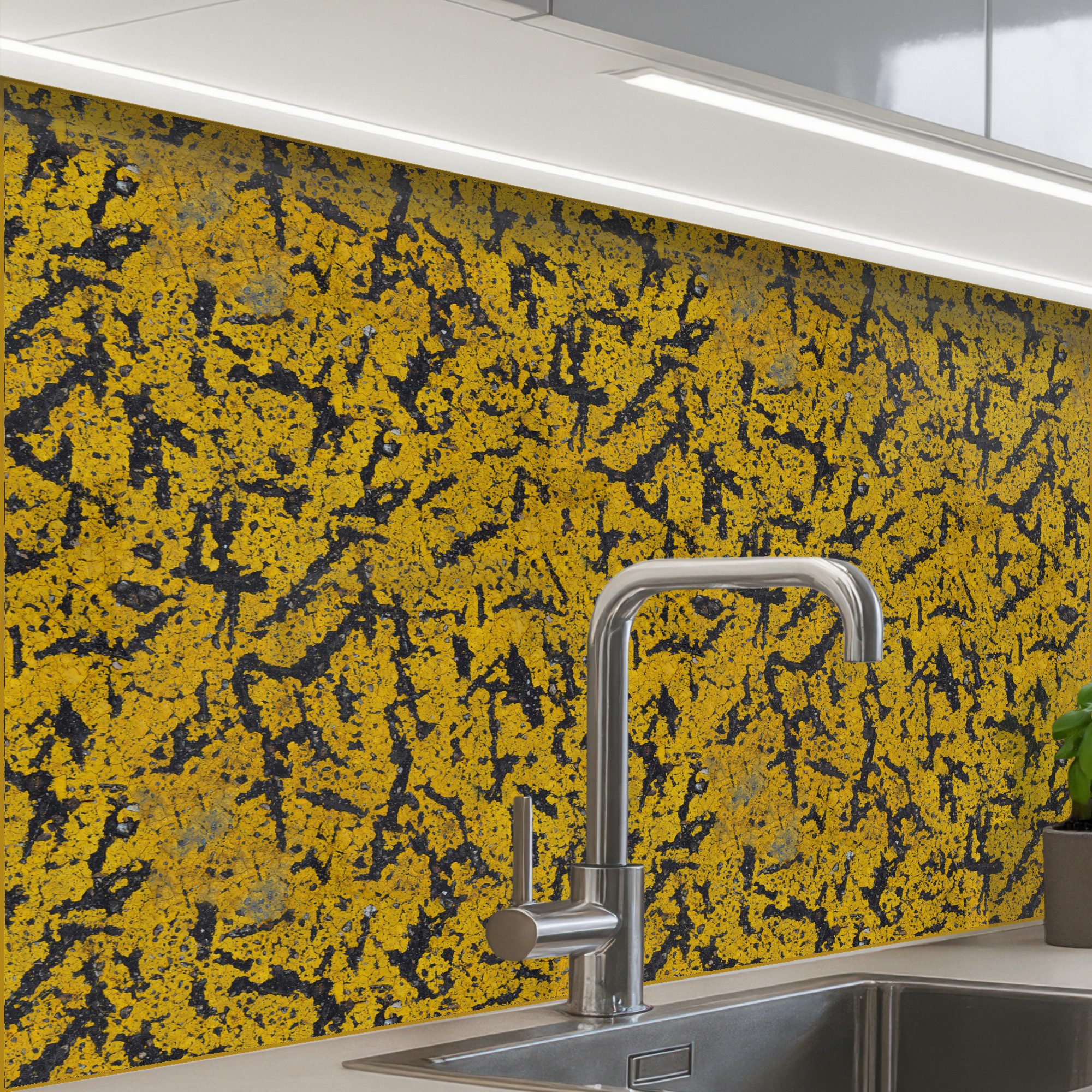 KitchenYeah Küchenrückwand Muster selbstklebend (keine Folie) Rost - Gelb - Flecken, (1-tlg), Spritzschutz, Küche, Rückwand, Küchenwand, Küchenfront, 30x20 cm