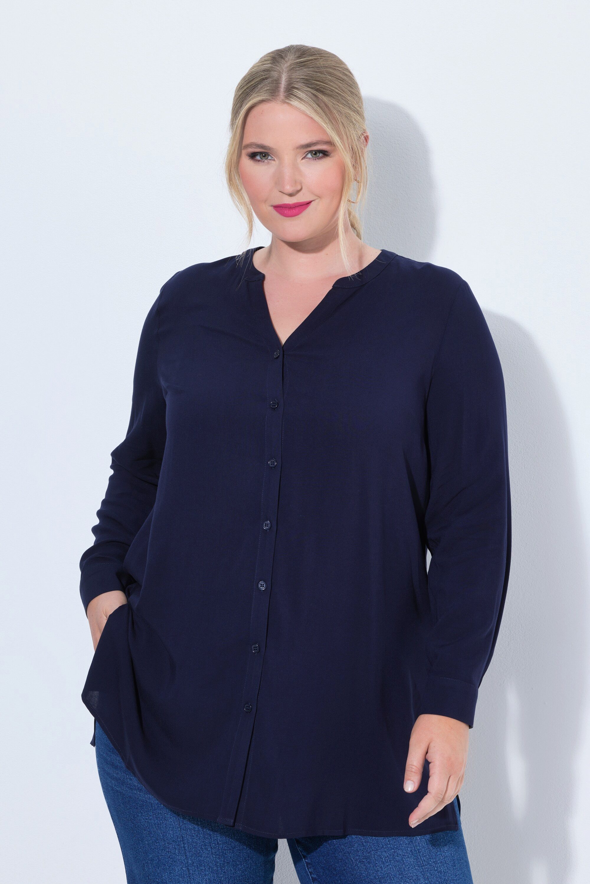 MIAMODA Longbluse Bluse A-Linie Tunika-Ausschnitt Seitenschlitze