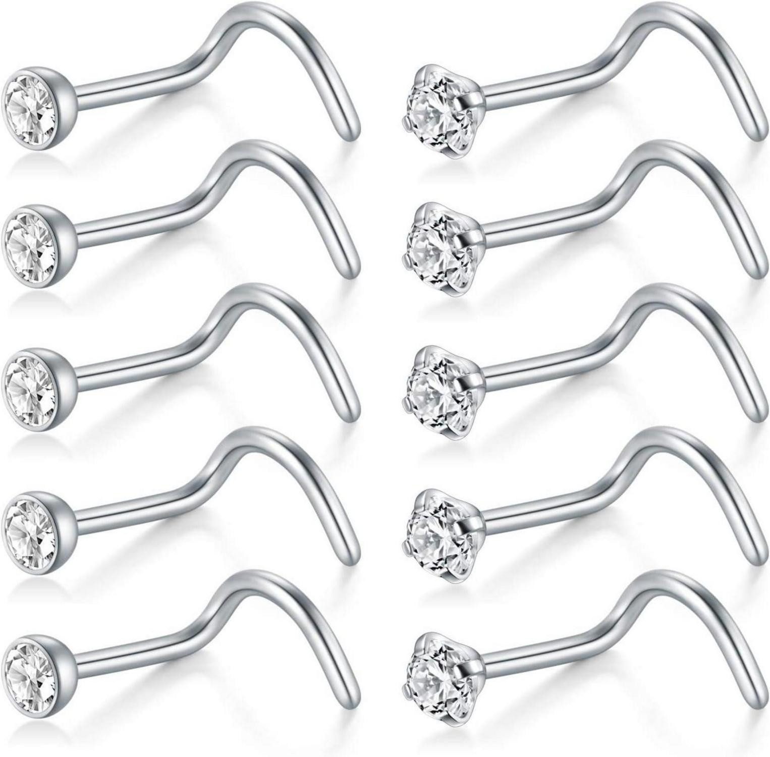 D.Bella Nasenpiercing Nasenstecker 18G L-Form Nasenringe Zirconia Nostril Piercing 316L