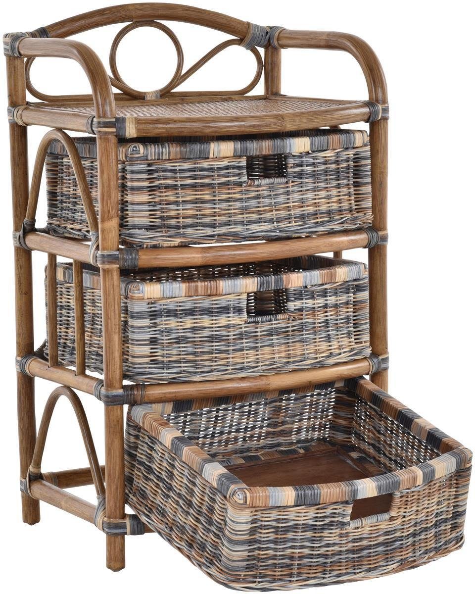 Krines Home Regal Regal aus echtem Rattan 3 Schübe Rattan-Kommode Badregal Rattanschrank, aus Naturmaterial, mit Schubladen