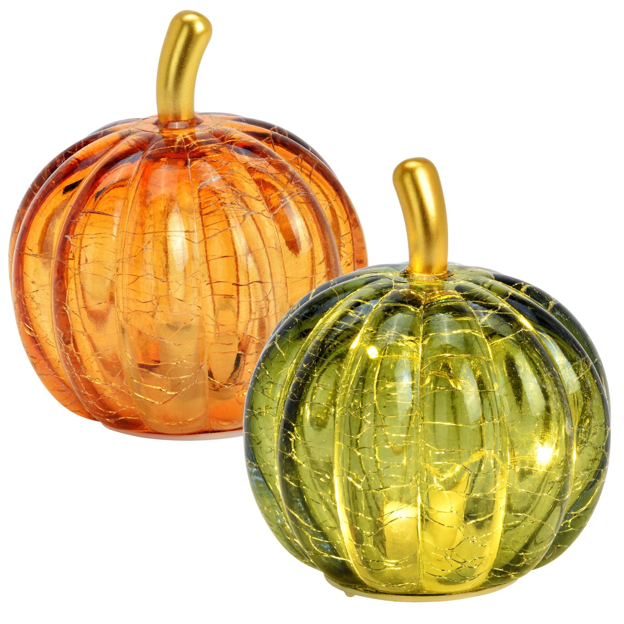matches21 HOME & HOBBY Dekofigur LED Kürbis Set aus Glas Dunkelgrün, Herbst günstig online kaufen