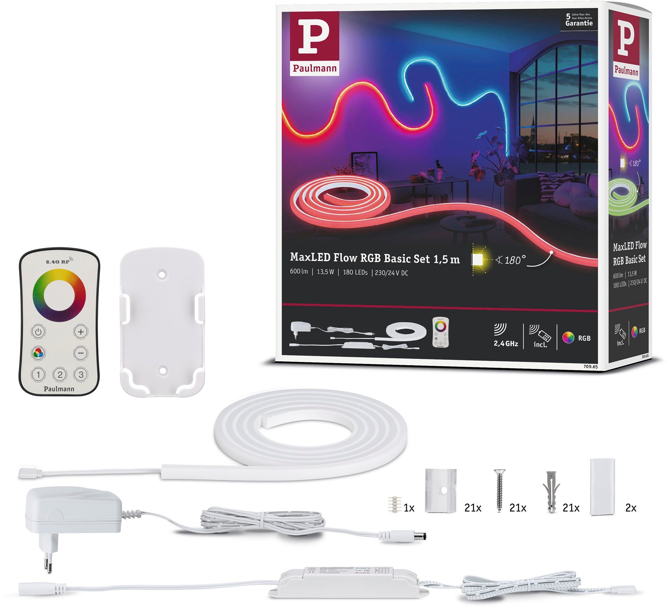 Paulmann LED-Streifen MaxLED Flow Basisset 1,5m RGB 13,5W, inkl. Funk-Fernbedienung