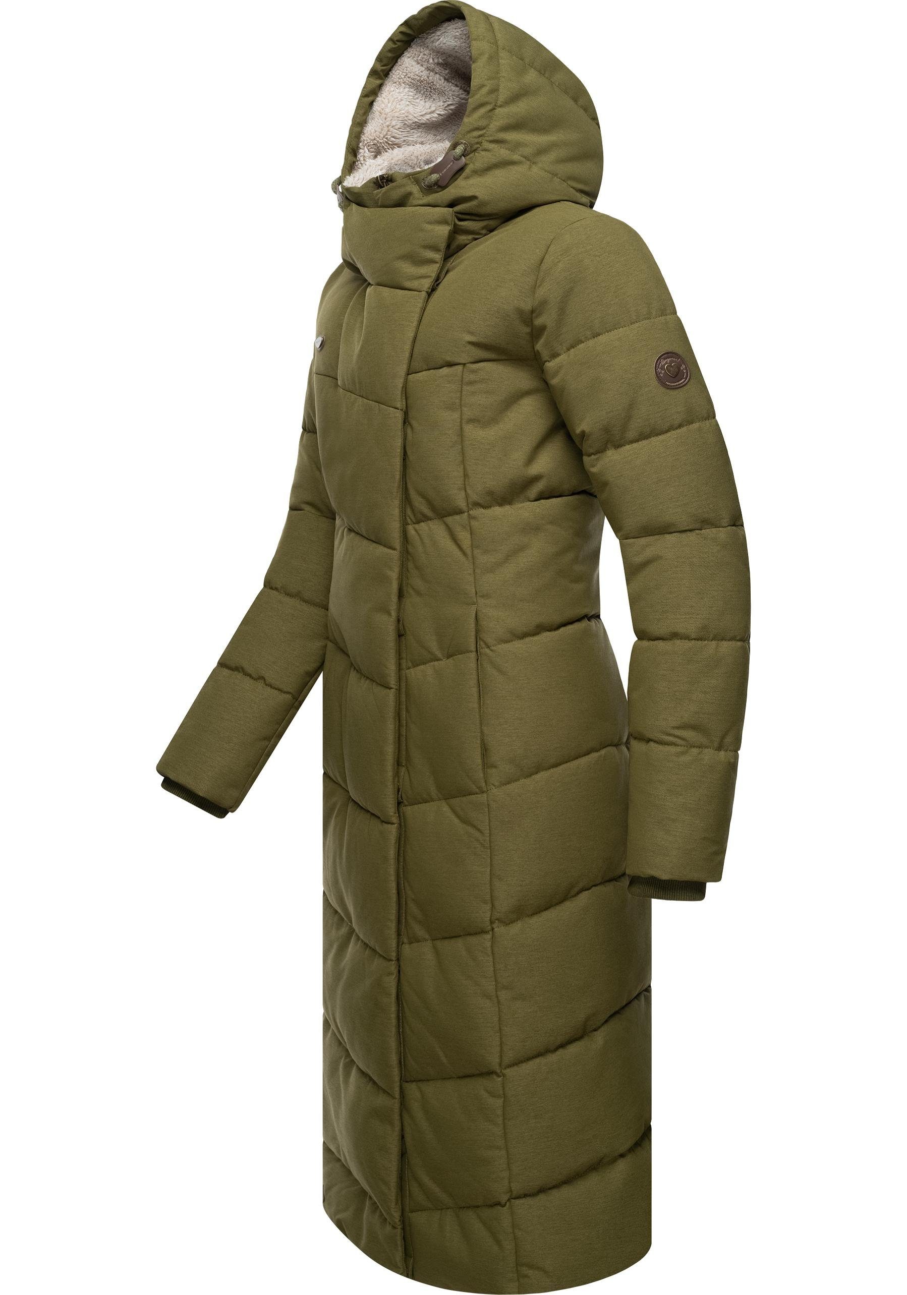 Ragwear Wintermantel Pavla Long extralanger Winterparka mit Teddyfutter und Kapuze