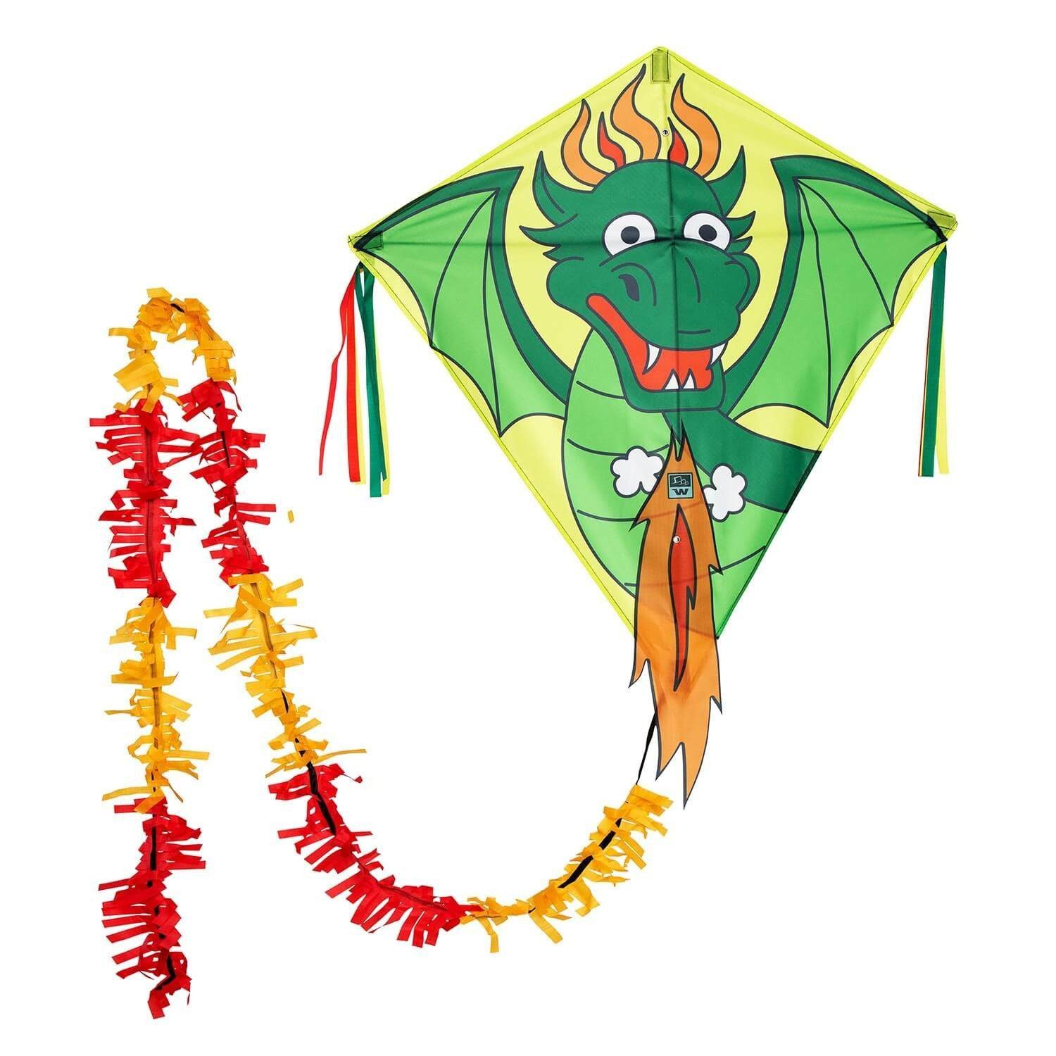 Wolkenstürmer Flug-Drache Kinderdrachen ab 3 Jahre Ready to Fly Outdoor Kite 75 cm, (Flugspielzeug Jungen Mädchen Rautendrachen mit Puschelschwanz, 1-tlg), Klassischer flugfertiger Rautendrachen Eddy ab 3 Jahre mit Drache