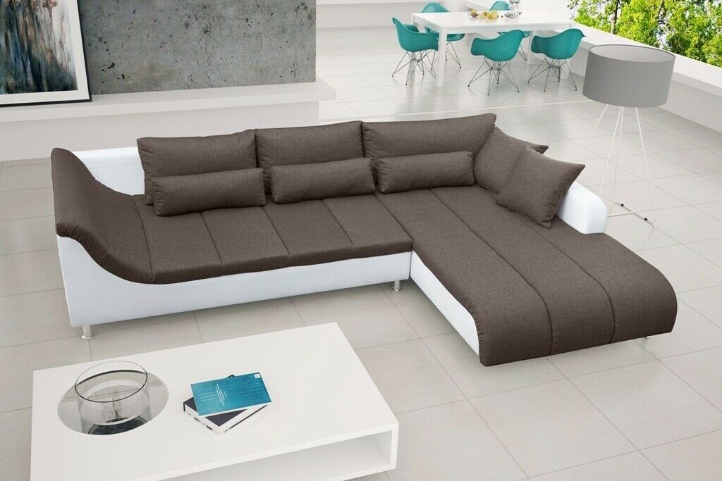 JVmoebel Ecksofa Schlafsofa Eck Sofa Couch Bettfunktion Polster Eck Schlaffunktion Neu, Mit Bettfunktion Braun/Weiß