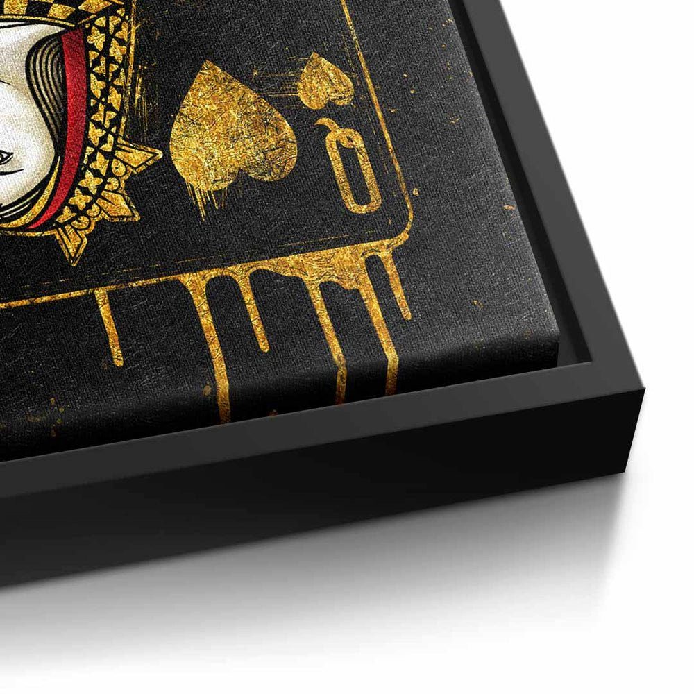 DOTCOMCANVAS® Leinwandbild, schwarz mit weißer Queen gold Karte Königin Leinwandbild Rahmen elegant pr edel Card