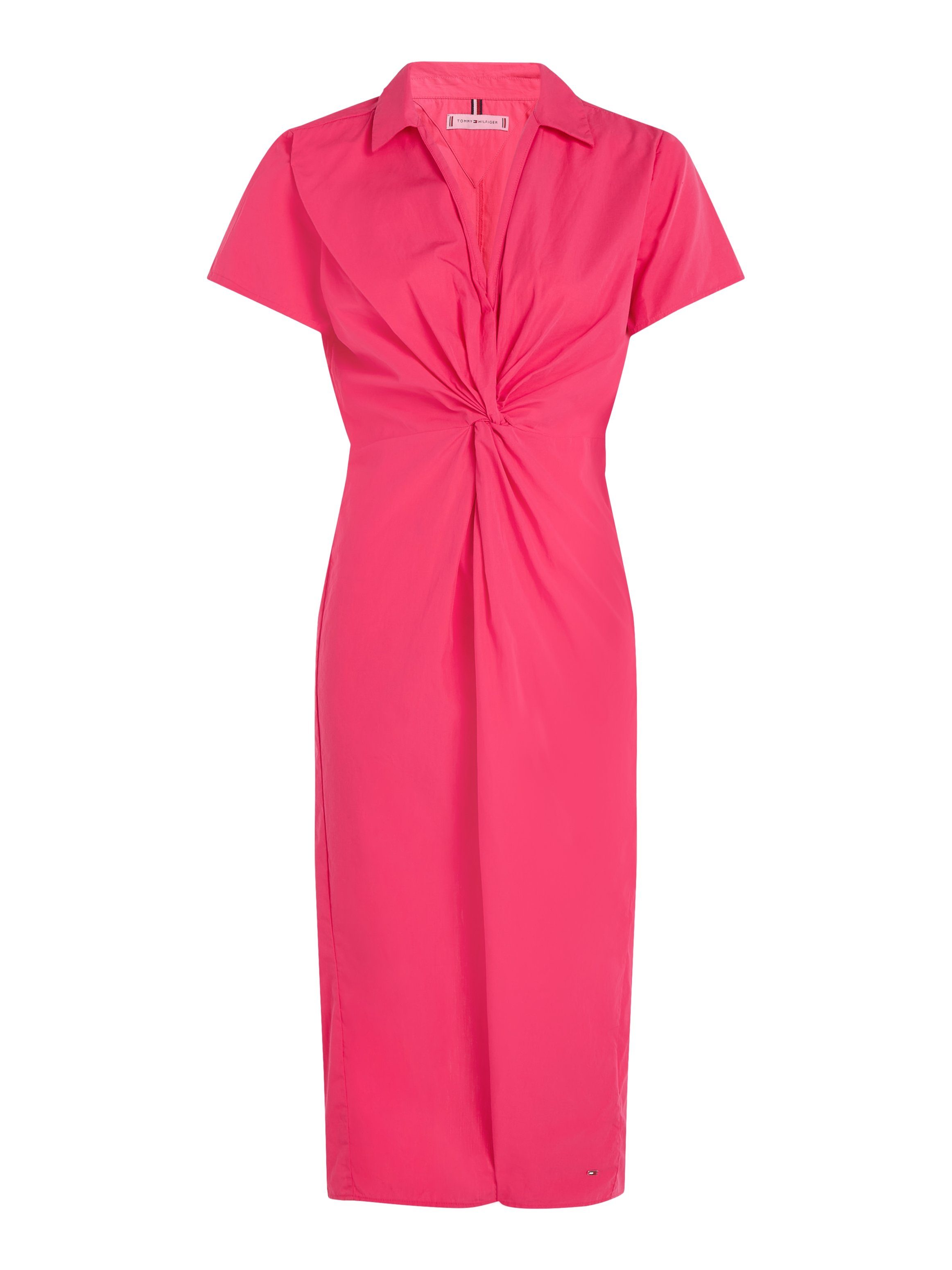 Tommy Hilfiger Blusenkleid SOLID POPLIN Bright_Cerise_Pink modischem Knotendetail Taille der in DRESS mit MIDI SS