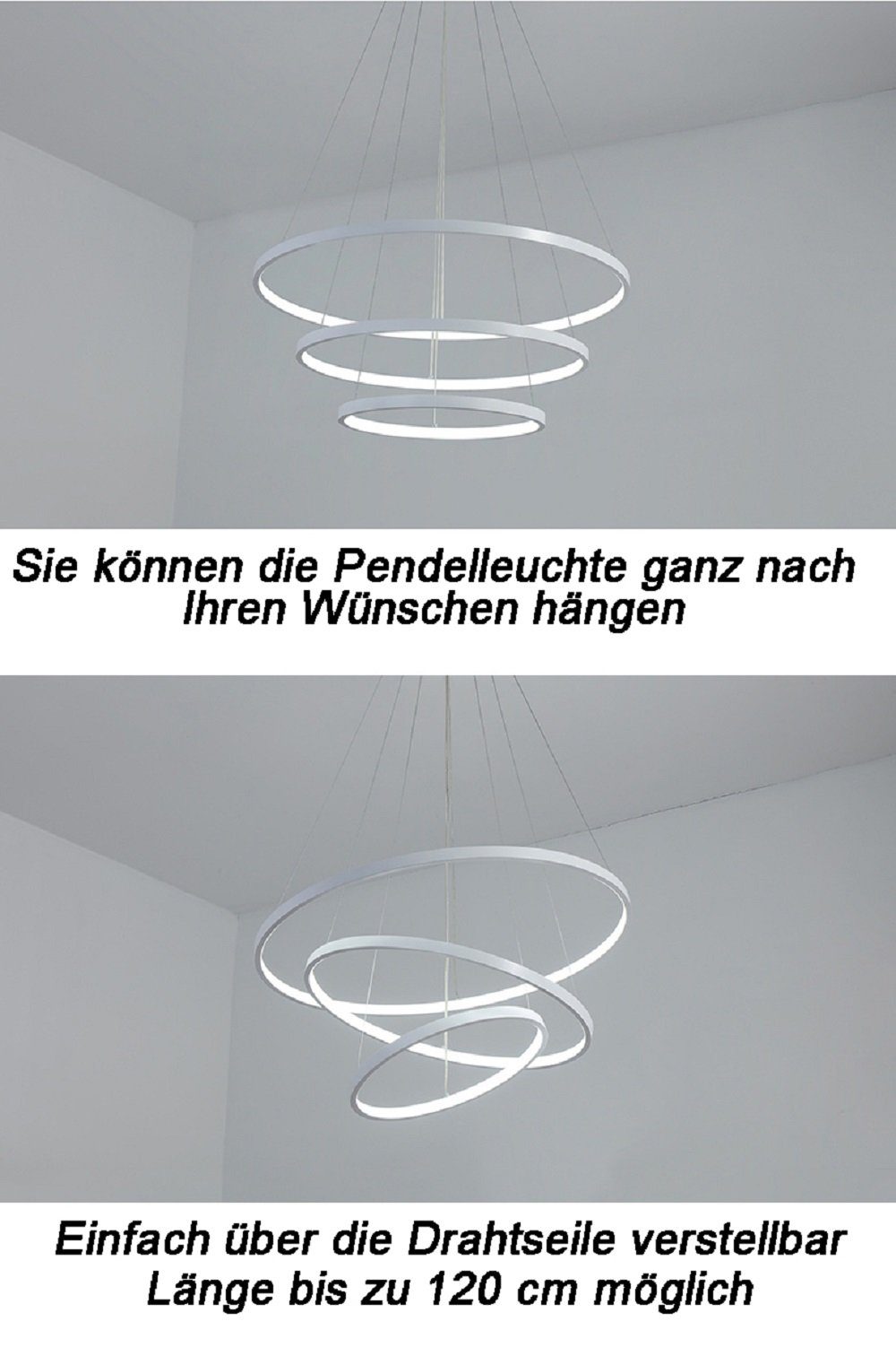 Euroton LED Pendelleuchte LED Pendelleuchte 2130 LED Hängelampe mit Fernbedienung, LED fest integriert, kalt - warm, 7000 k - 3000 k stufenlos einstellbar – Bild 4 von 5