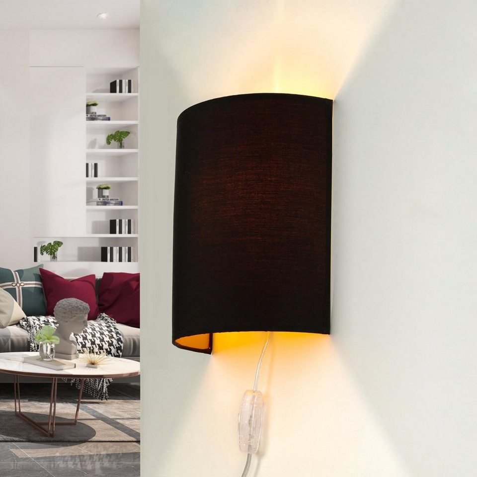 Licht-Erlebnisse Wandleuchte ALICE, ohne Leuchtmittel, Wandlampe Schwarz  Stoff blendarm E27 Loft Design Wohnzimmer