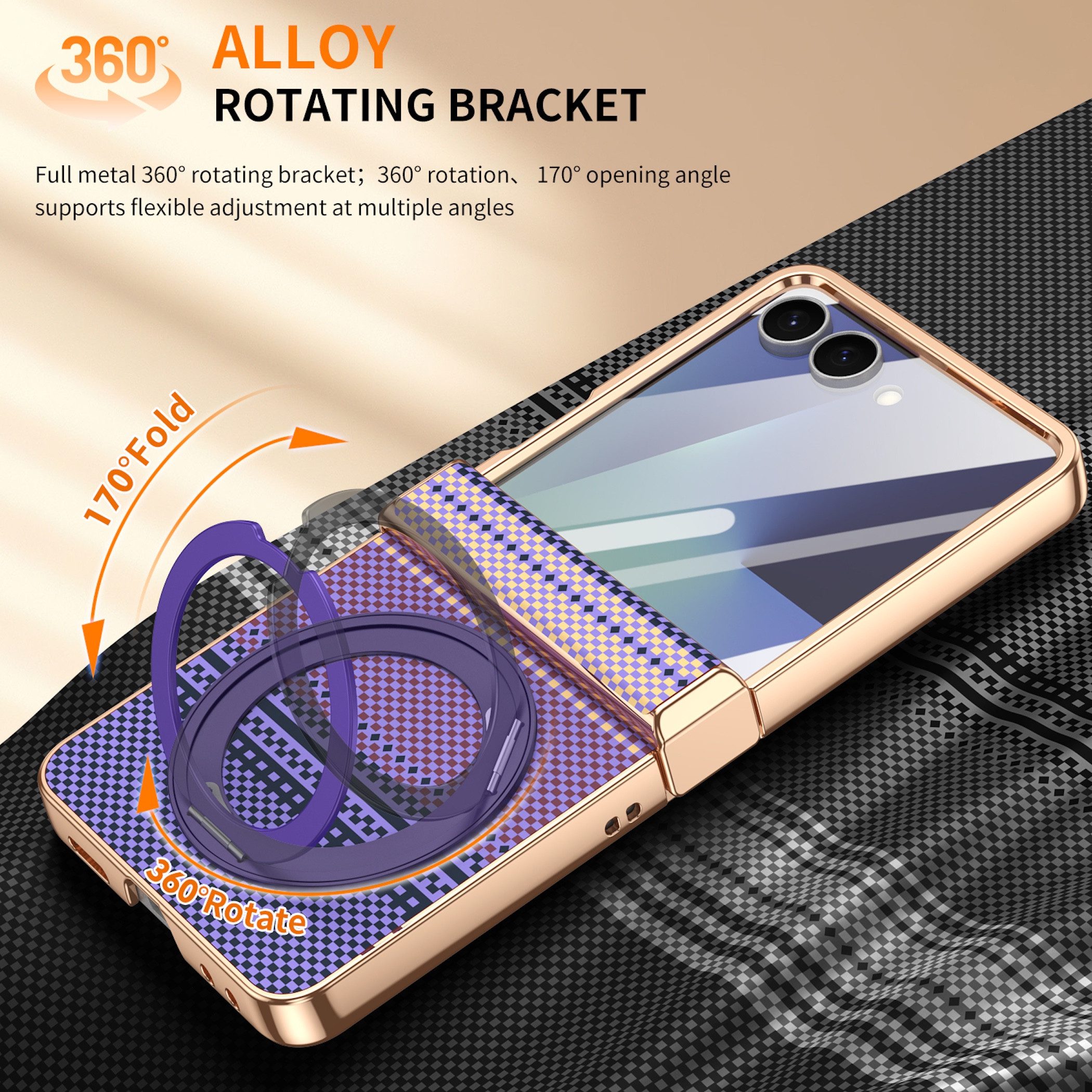 Wigento Handyhülle Samsung Galaxy Z Flip8 5G Dreh Kipp Magnetring H9 Schutzglas Lila 6,90 und 4,1 Zoll, Scharnier Schutz, Displayschutz, erhöhte Ränder, Magneti – Bild 4 von 5