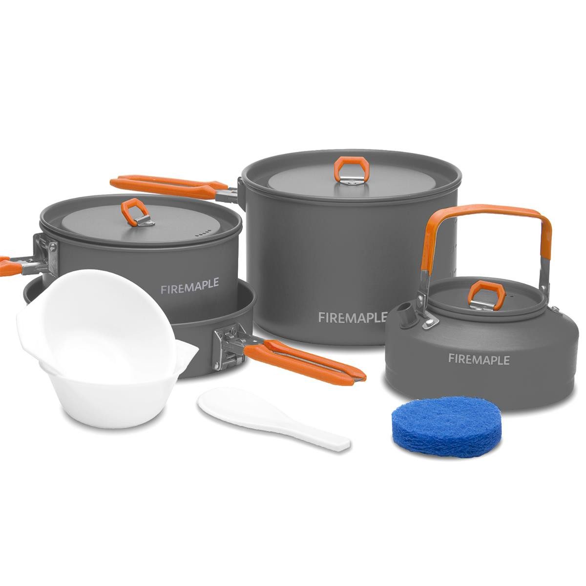 FireMaple Geschirr-Set Camping Kochset aus Edelstahl und Aluminium für 4-5 Personen (8-tlg), Aluminium, klappbare Griffe, verriegelbar, stapelbar, aluminium, edelstahlgriffe
