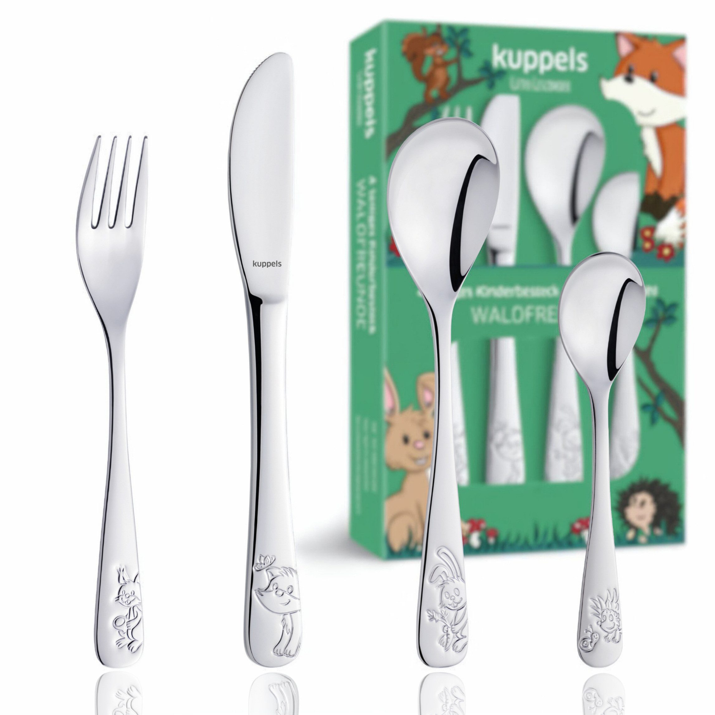 Kuppels Kinderbesteck WALDFREUNDE (4-tlg), 1 Personen, 13/0 18/10, spülmaschinenfest, hochglanzpoliert