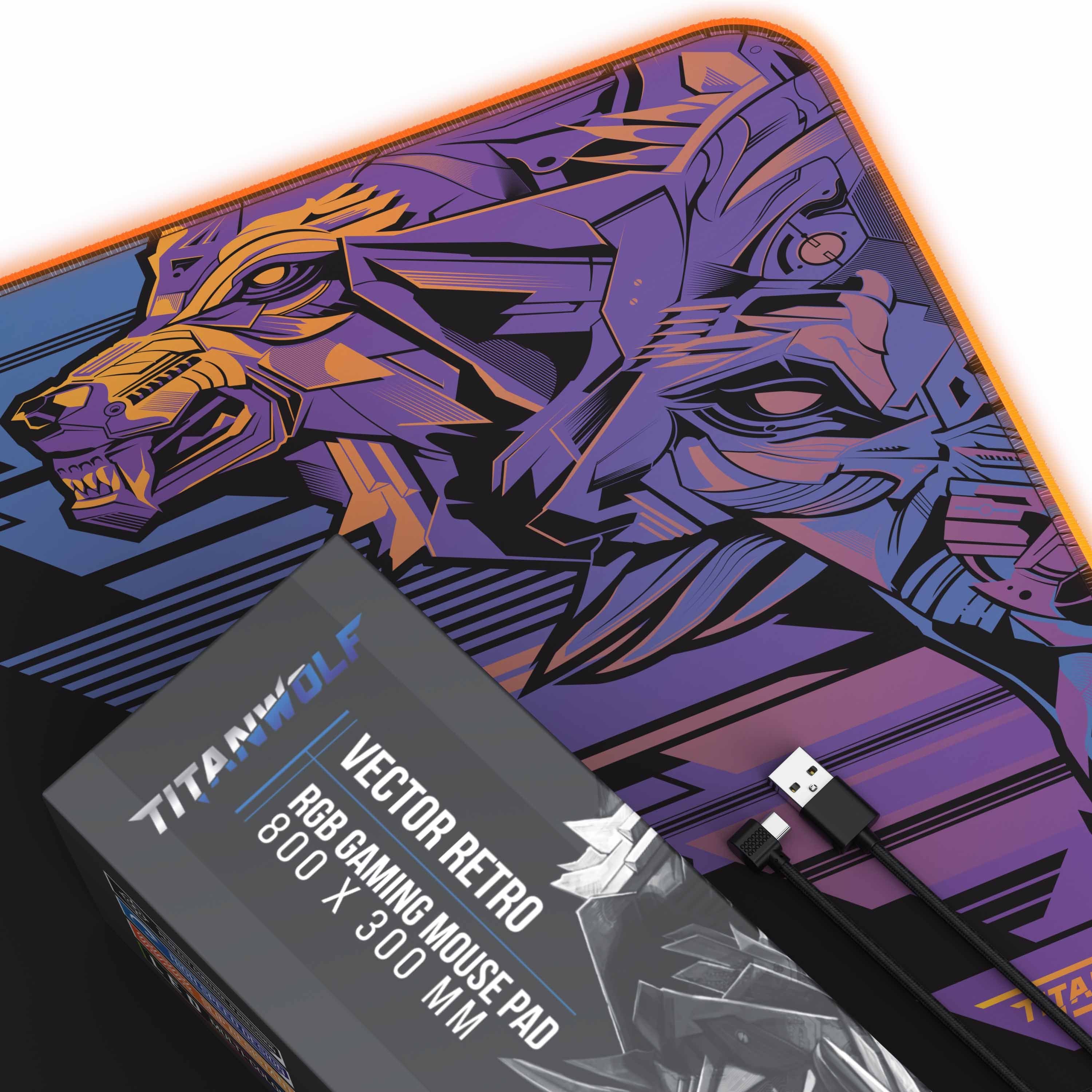 Titanwolf Gaming Mauspad RGB Mousepad 800 x 300 x 3 mm, LED Multi Color XL Tischunterlage (1-St), rutschfest, abwaschbar, Geschwindigkeit & Präzision, Vector Gr – Bild 3 von 5