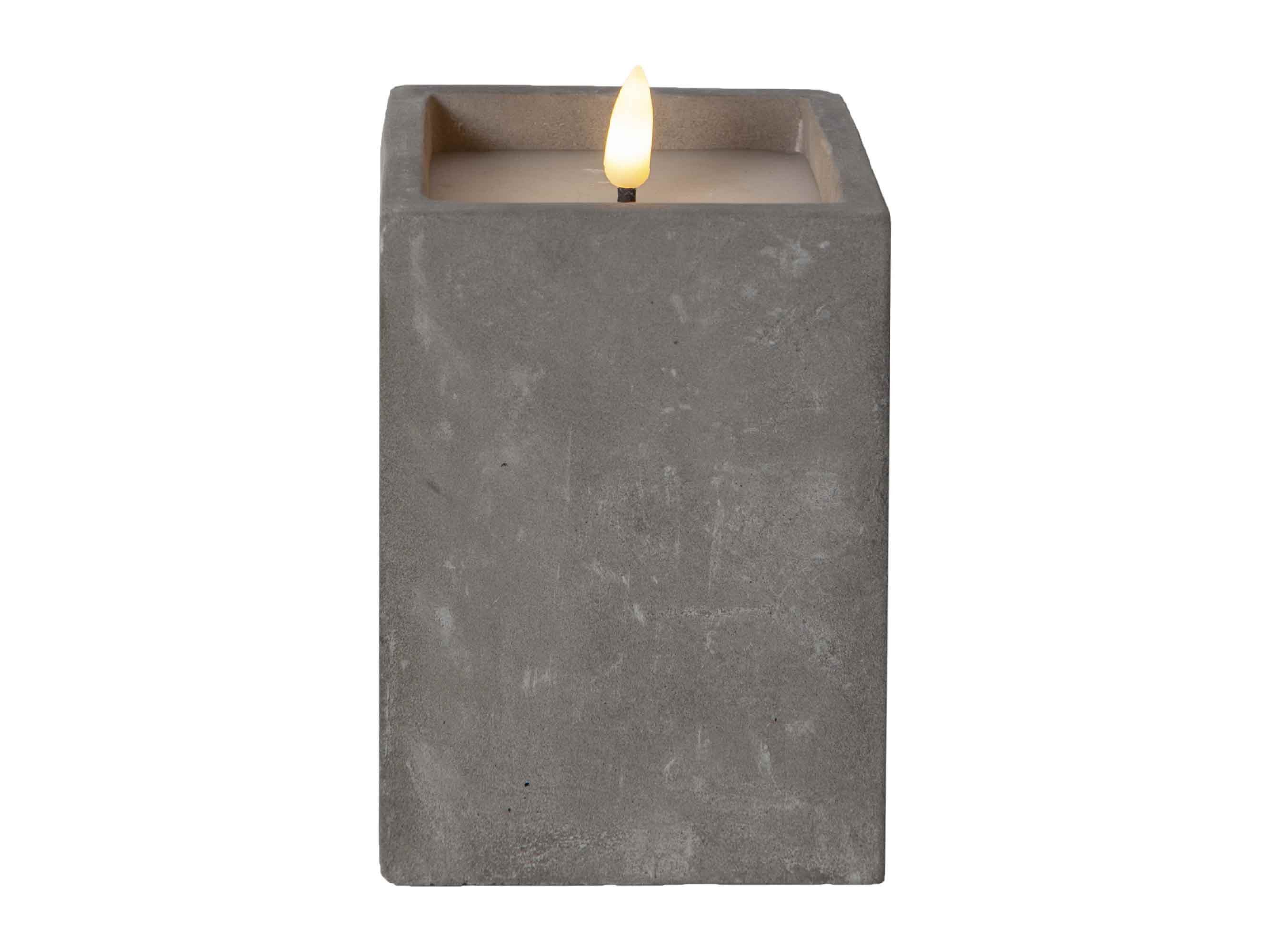 STAR TRADING LED-Kerze CEM (1-tlg), grau Beton 6/18h Timer 3D Flamme warmweiß 14cm